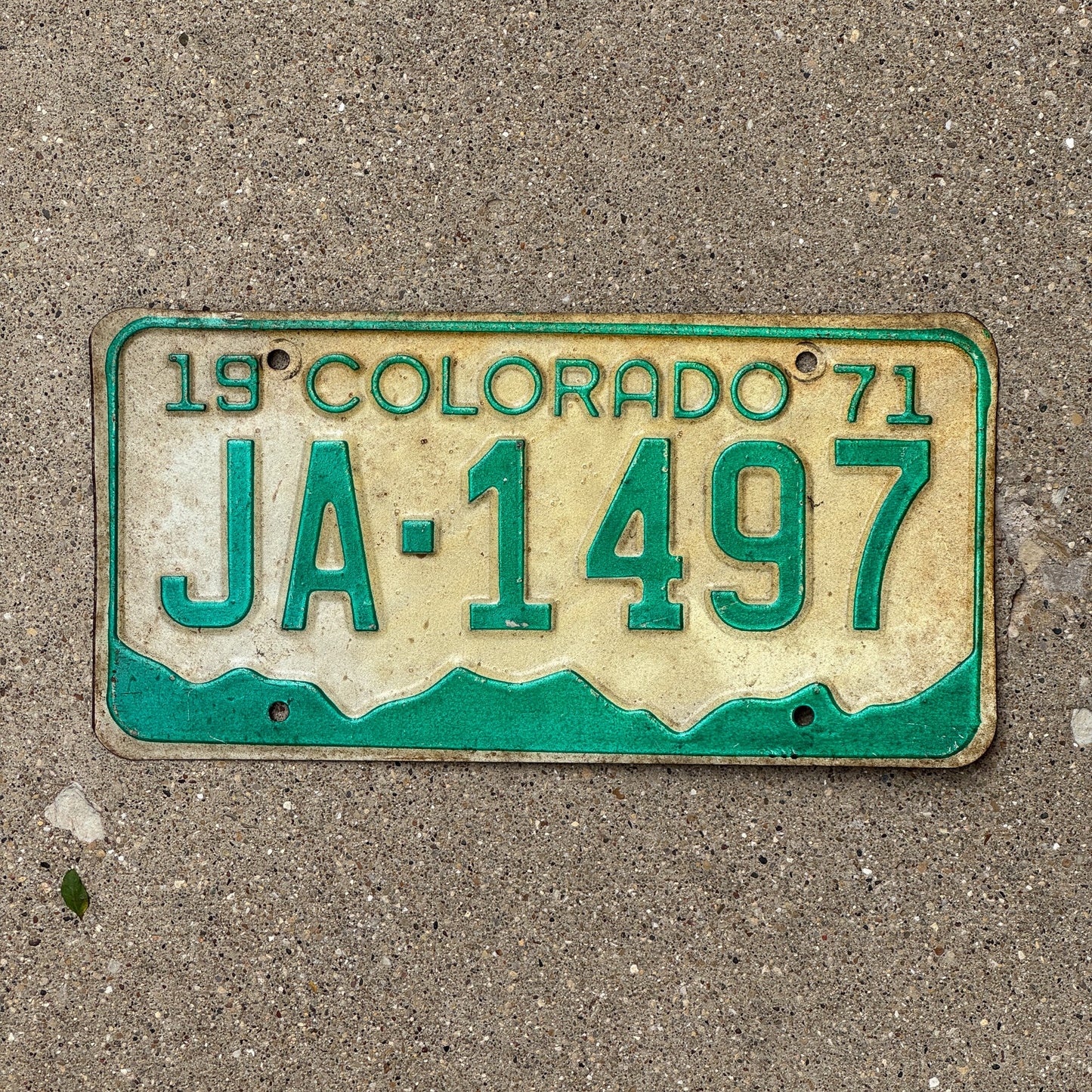 Photo of a 1971 Colorado License Plate Auto Tag Garage Decor Vintage JA 1497