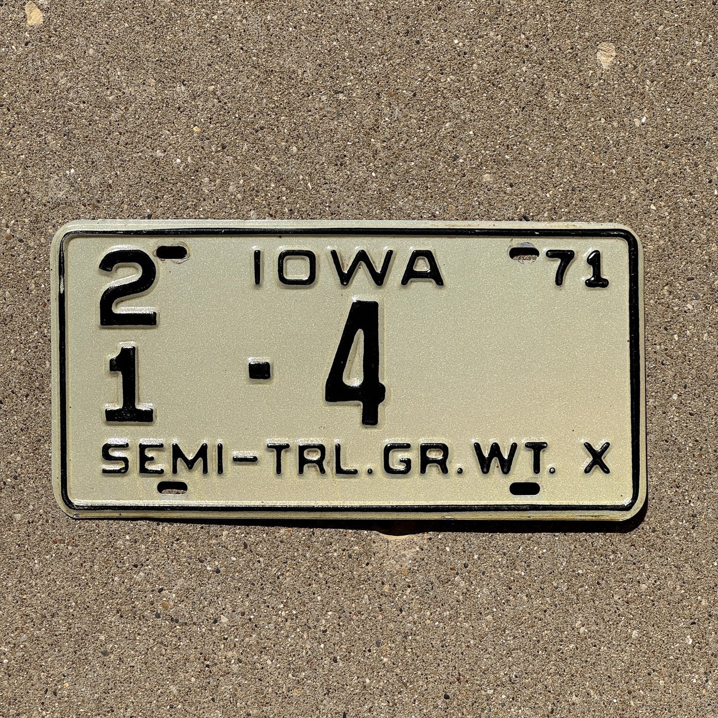 Photo of a 1971 Iowa Semi Trailer License Plate Auto Tag Garage Decor Vintage Low Number 21 4