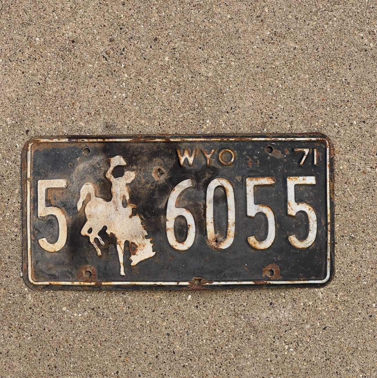 Photo of a 1971 Wyoming License Plate Auto Tag Garage Decor Vintage Albany County 5 6055