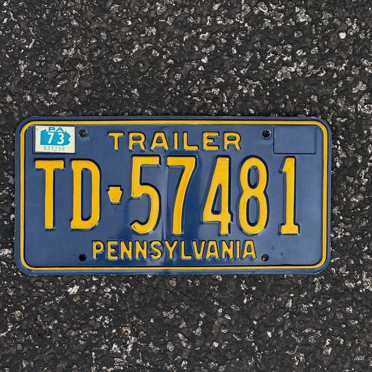 Photo of a 1972 1973 Pennsylvania Trailer License Plate Auto Tag Garage Decor TD 57481
