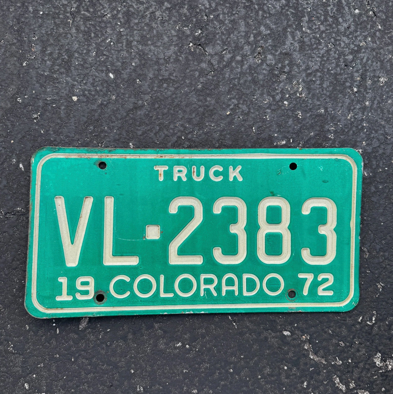 Photo of a 1972 Colorado Truck License Plate Auto Tag Garage Decor Vintage VL 2383