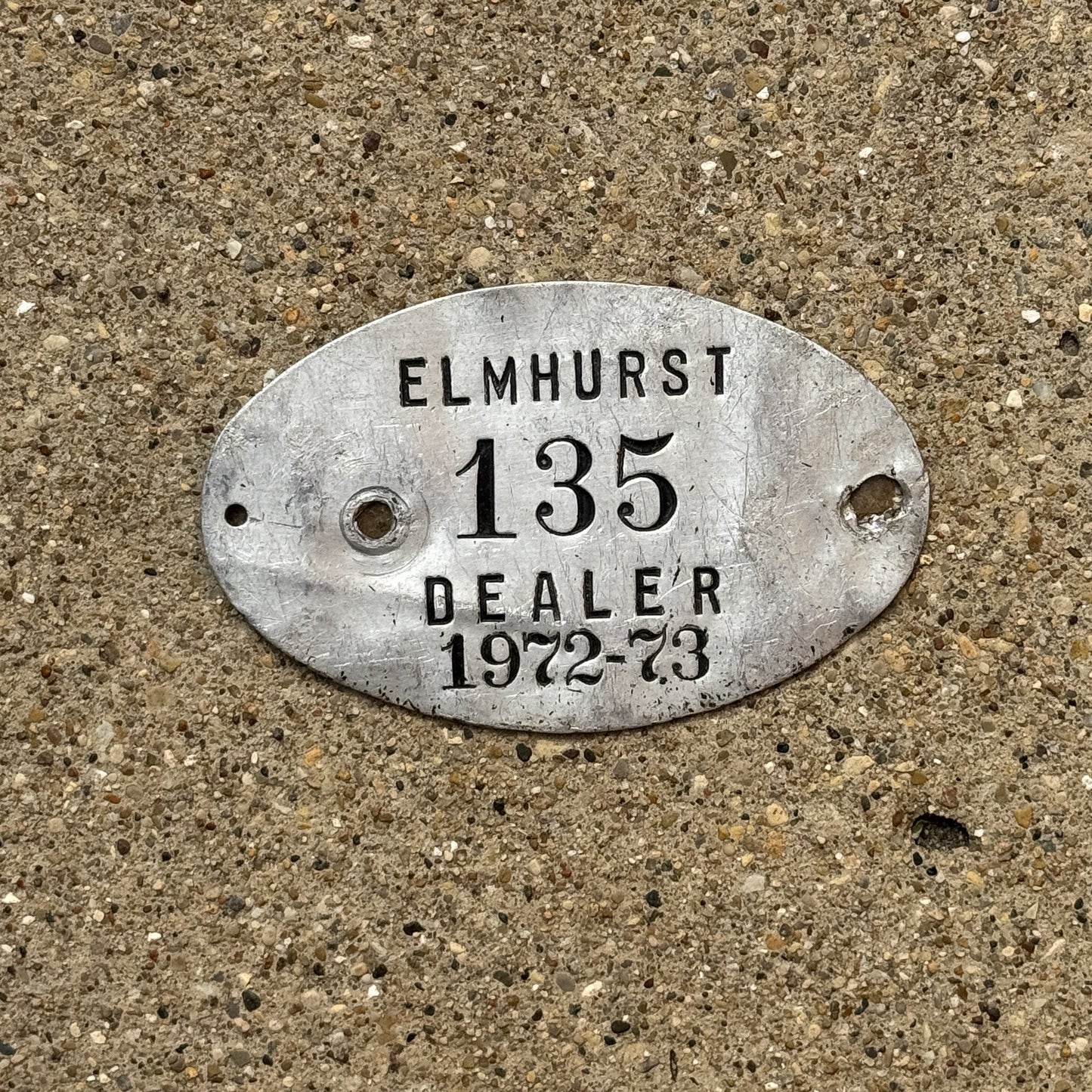 Photo of a 1972 Illinois Dealer Tax Tag Auto Tag Garage Decor Vintage Elmhurst 135