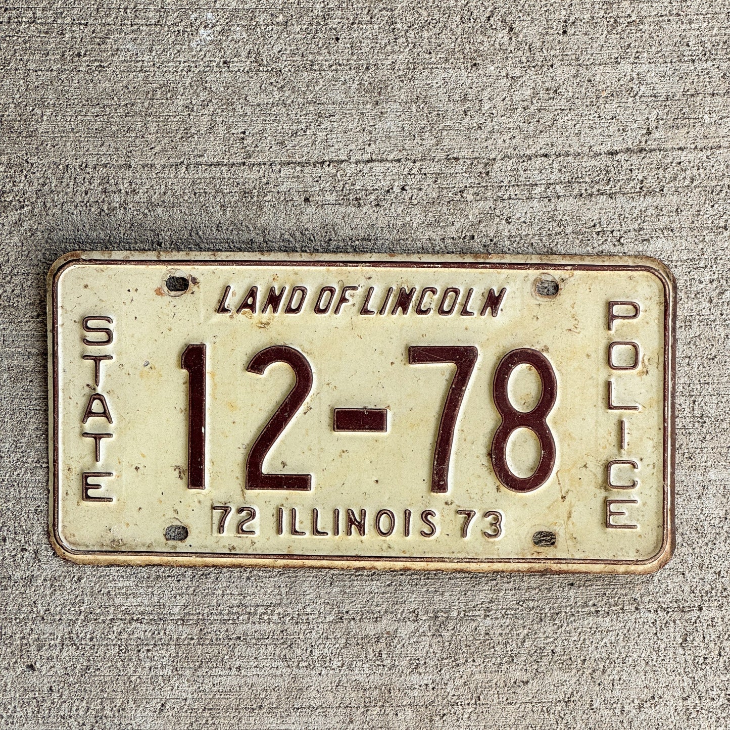 Photo of a 1972 Illinois State Police License Plate Auto Tag Garage Decor Vintage Tag 1 Patrol Cop Trooper 12 78