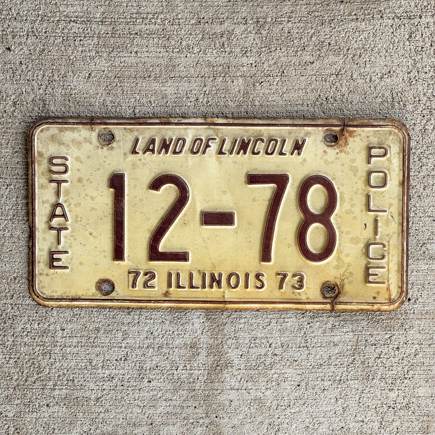 Photo of a 1972 Illinois State Police License Plate Auto Tag Garage Decor Vintage Tag 2 Patrol Cop Trooper 12 78