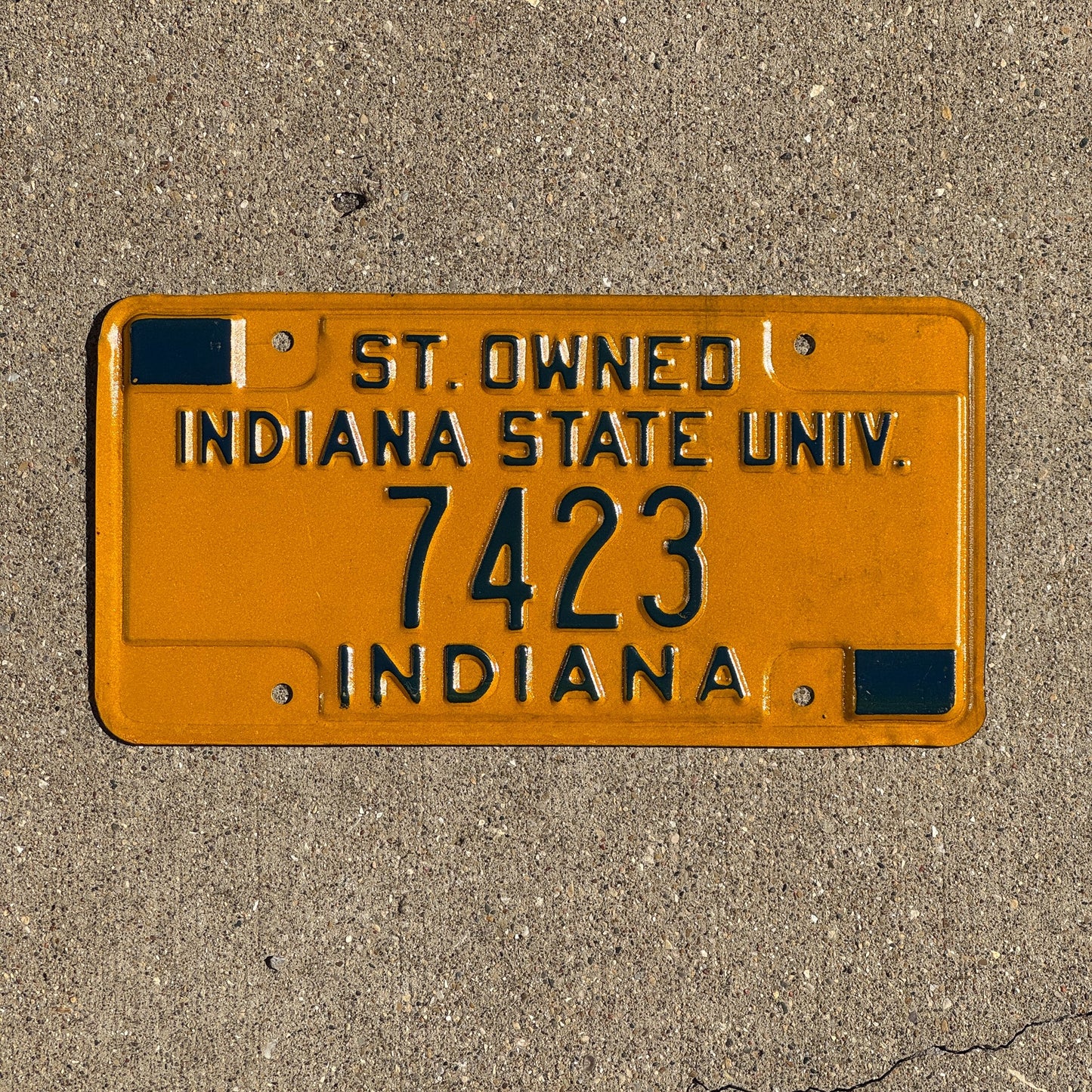 Photo of a 1972 Indiana STATE OWNED License Plate Auto Tag Garage Decor Vintage Indiana State University 7423