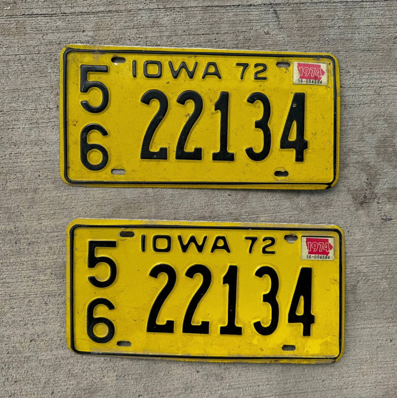 Photo of a 1972 Iowa License Plate Pair Auto Tag Garage Decor Vintage County 56 22134