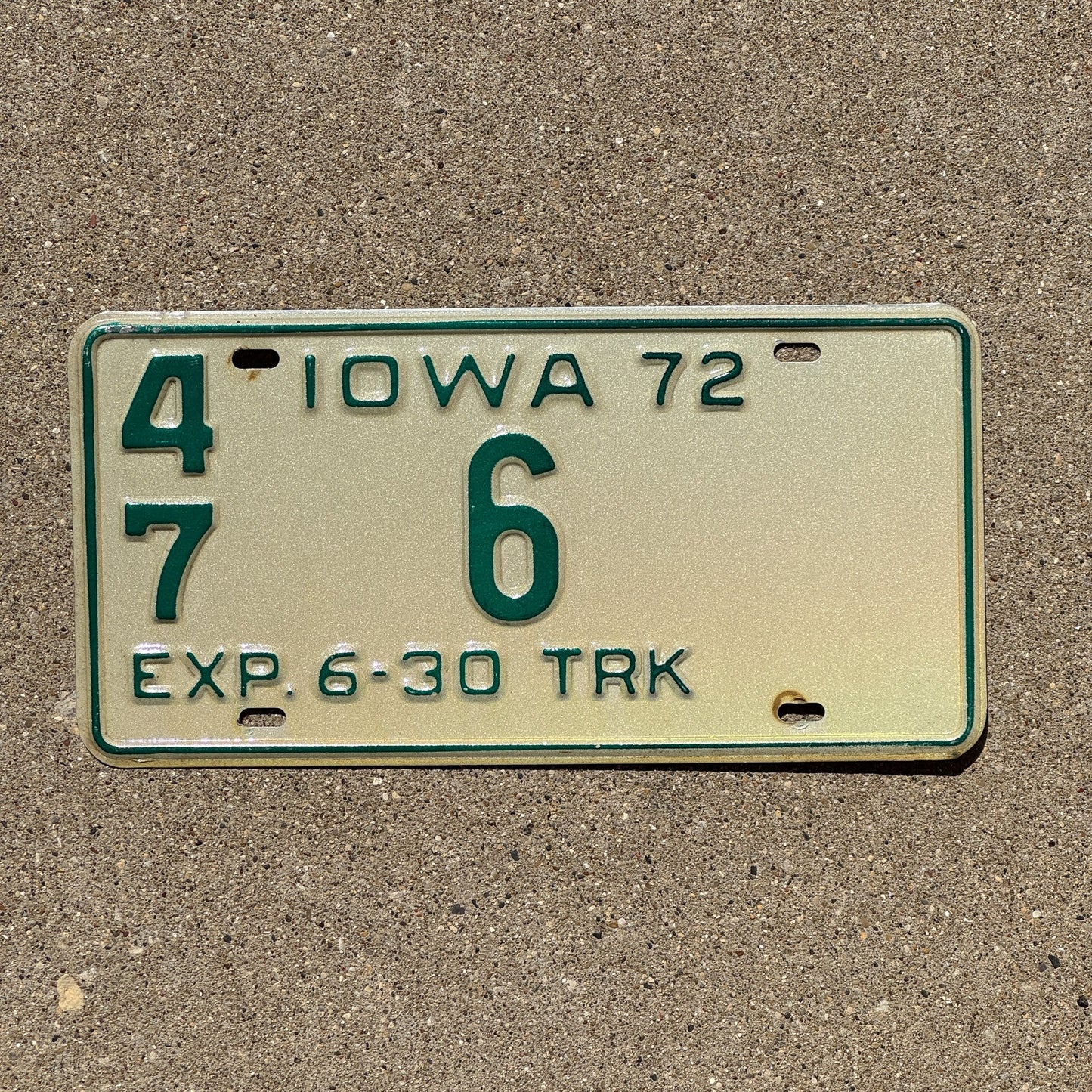 Photo of a 1972 Iowa Truck License Plate Auto Tag Garage Decor Vintage Low Number 47 6