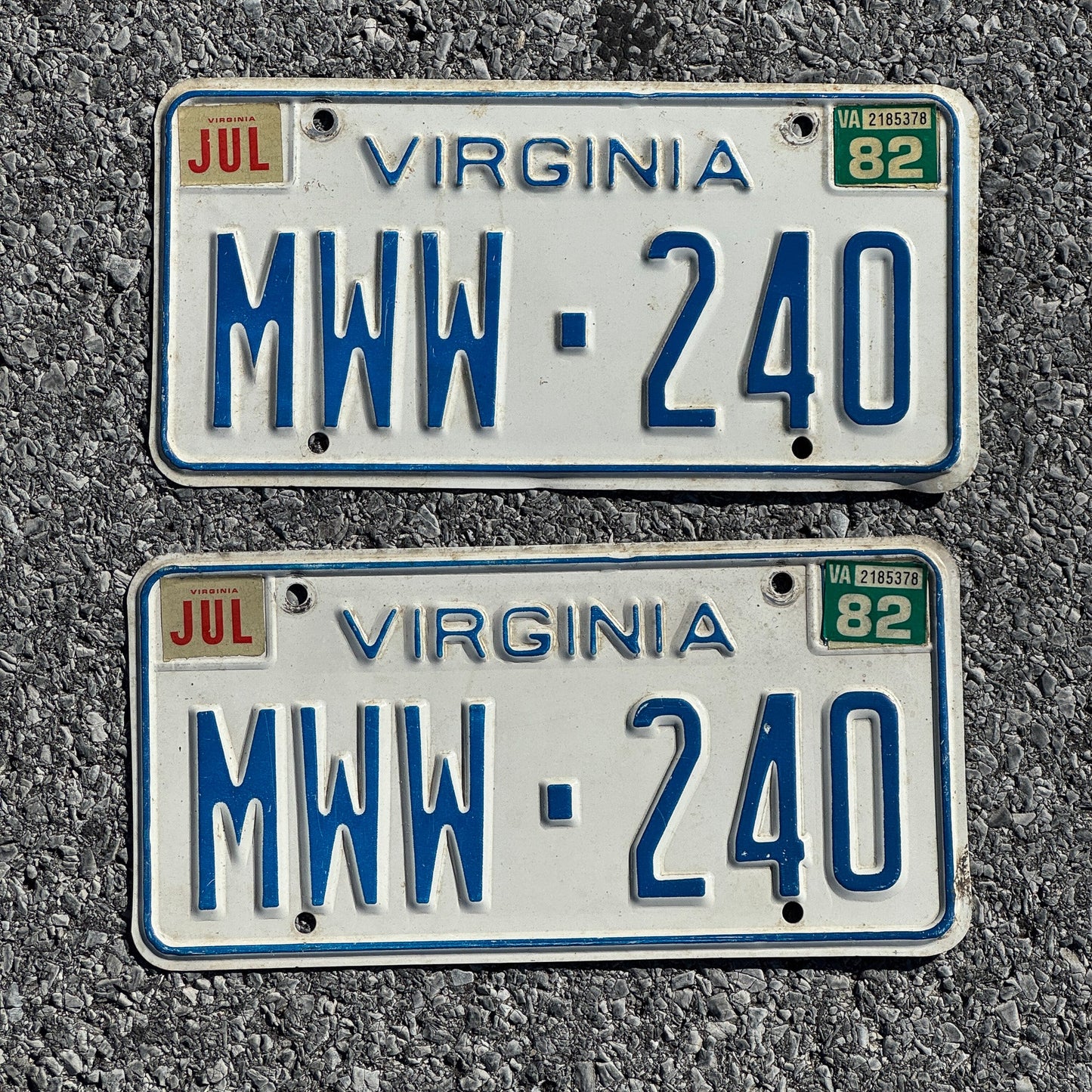 Photo of a 1973 1982 Virginia License Plate Pair Auto Tag Garage Decor Vintage MWW 240