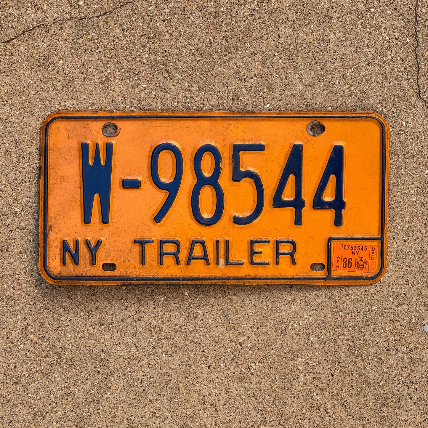 Photo of a 1973 1986 New York Trailer License Plate Auto Tag Garage Decor Vintage W 98544