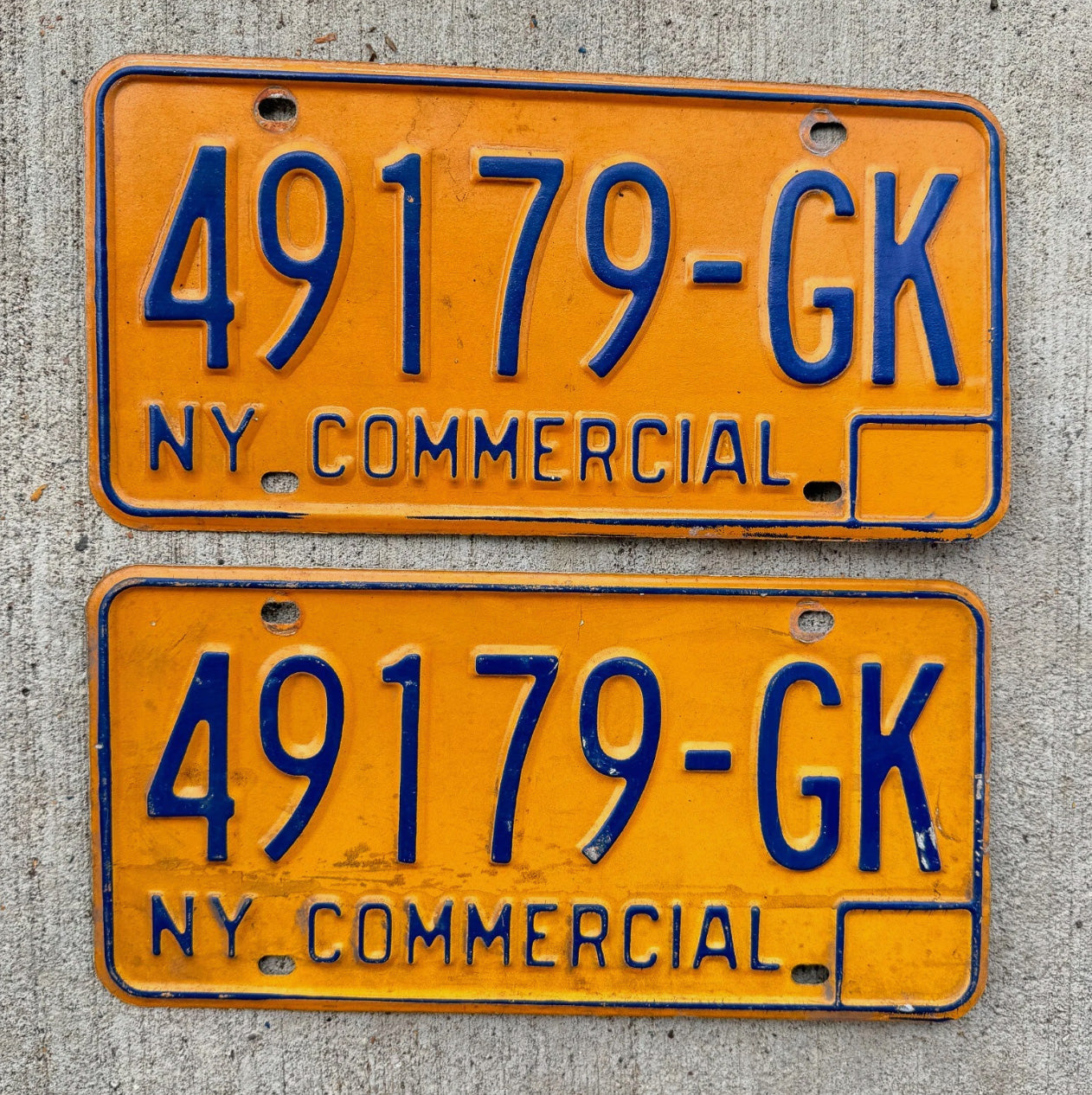 Photo of a 1973 1986 New York Truck License Plate Pair Auto Tag Garage Decor Vintage YOM 49179 GK