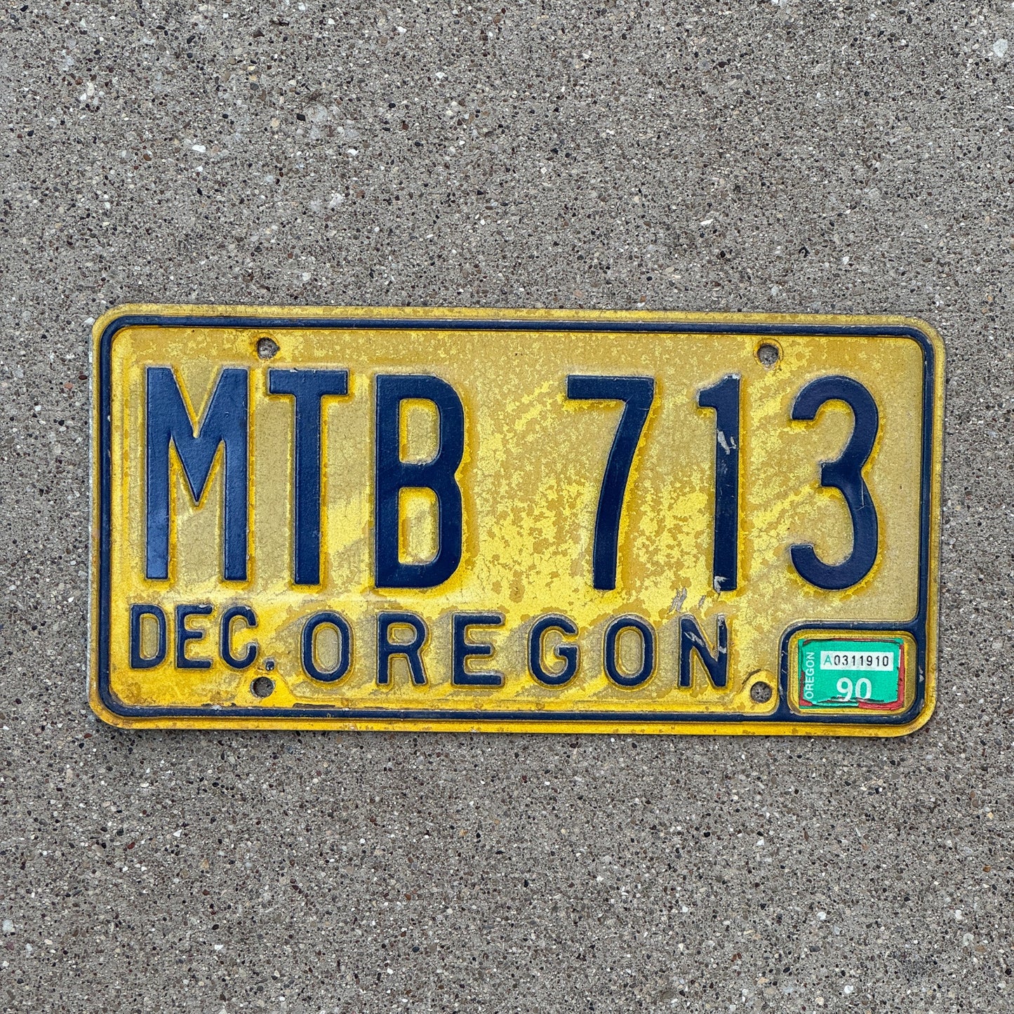 Photo of a 1973 1990 Oregon License Plate Auto Tag Garage Decor Vintage MTB 713