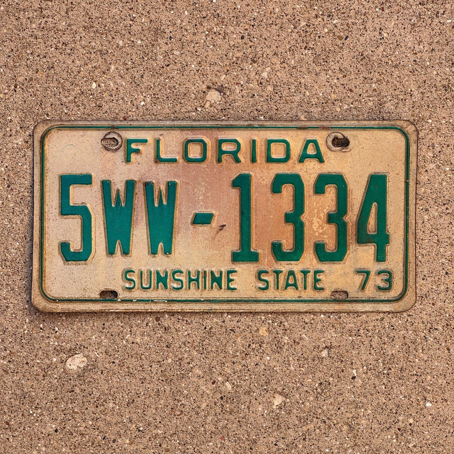 Photo of a 1973 Florida License Plate Auto Tag Garage Decor Vintage 5WW 1334