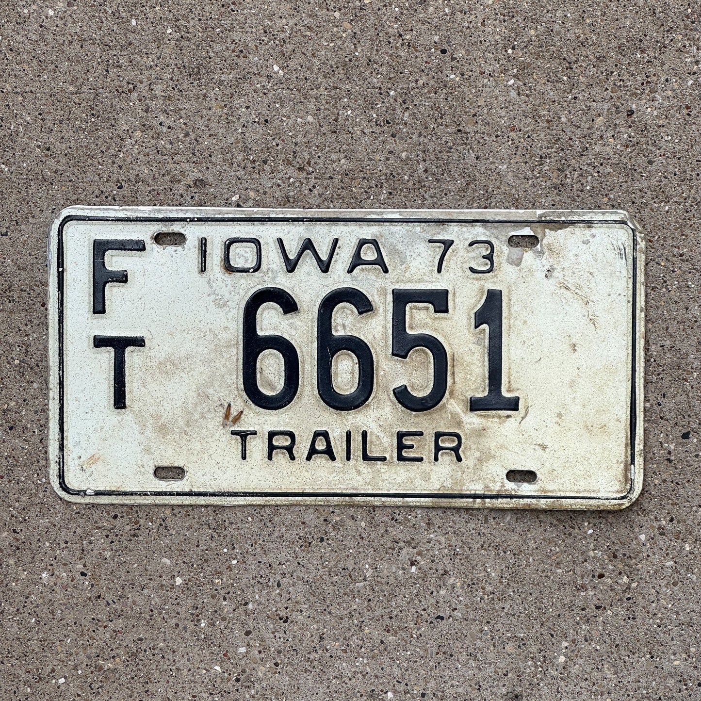 Photo of a 1973 Iowa TRAILER License Plate Auto Tag Garage Decor Vintage FT 6651