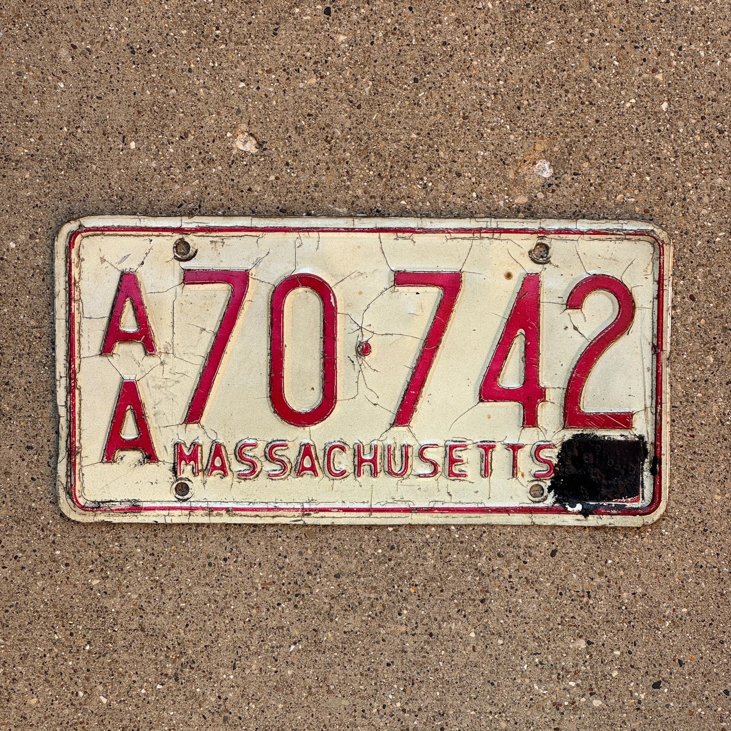 Photo of a 1973 Massachusetts Truck License Plate Auto Tag Garage Decor Vintage AA 70 742