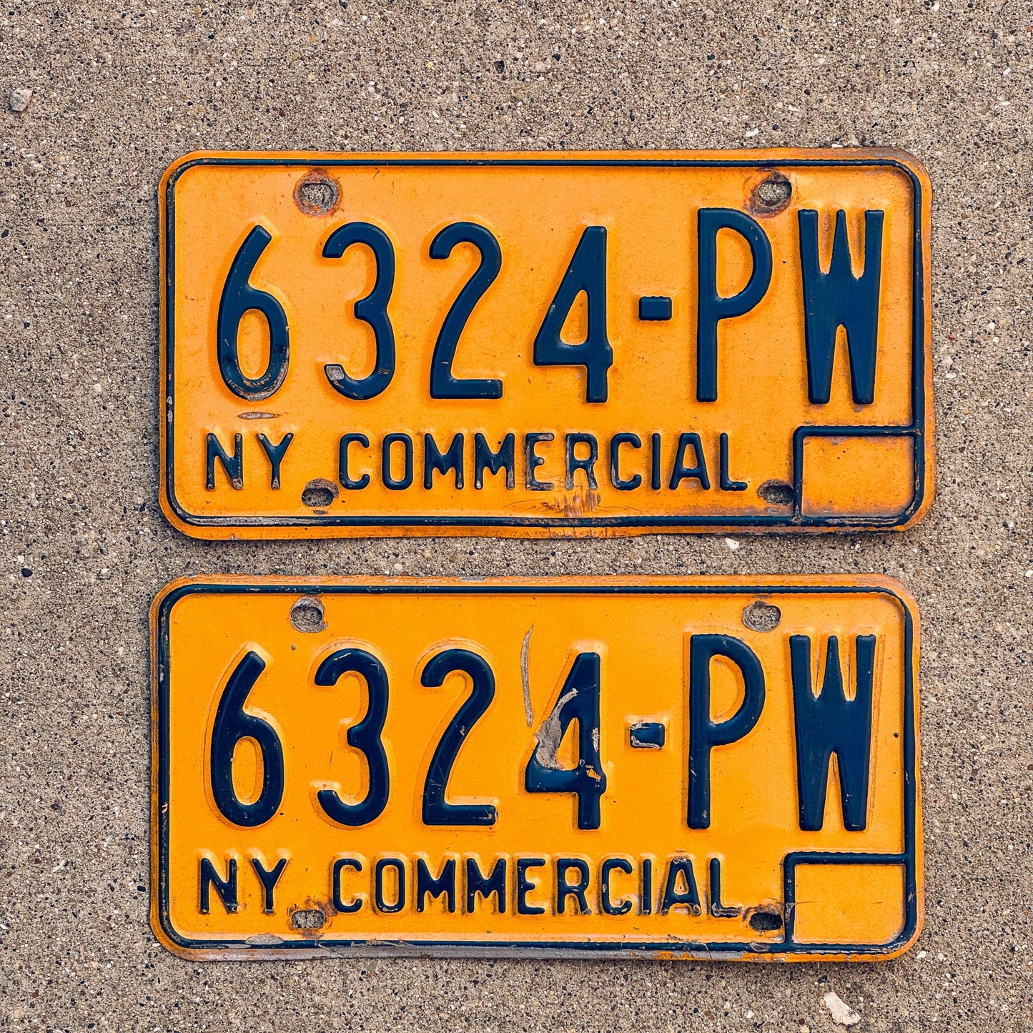 Photo of a 1973 New York COMMERCIAL License Plate Pair Auto Tag Garage Decor Vintage Truck 6324 PW