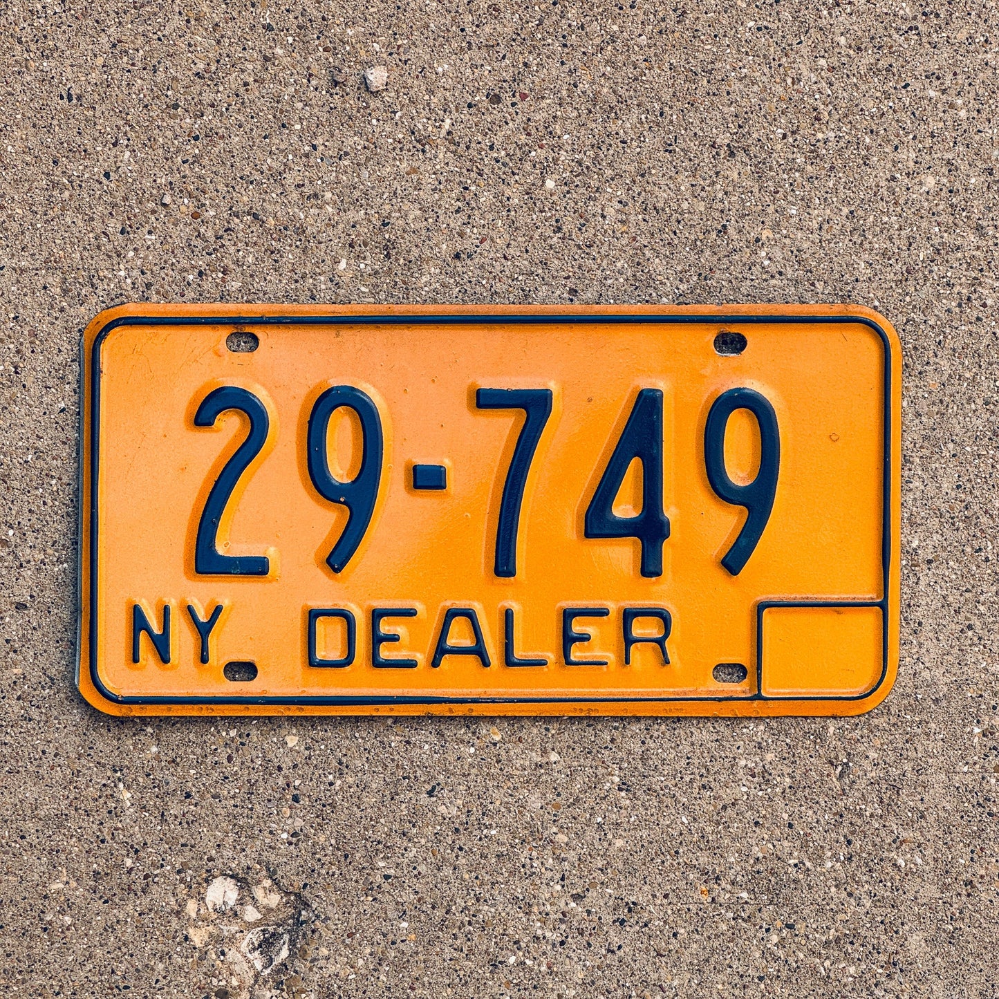 Photo of a 1973 New York DEALER License Plate Auto Tag Garage Decor Vintage 29 749