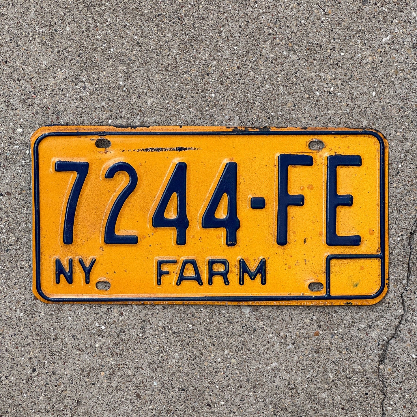 Photo of a 1973 New York FARM License Plate Auto Tag Garage Decor Vintage 7244 FE
