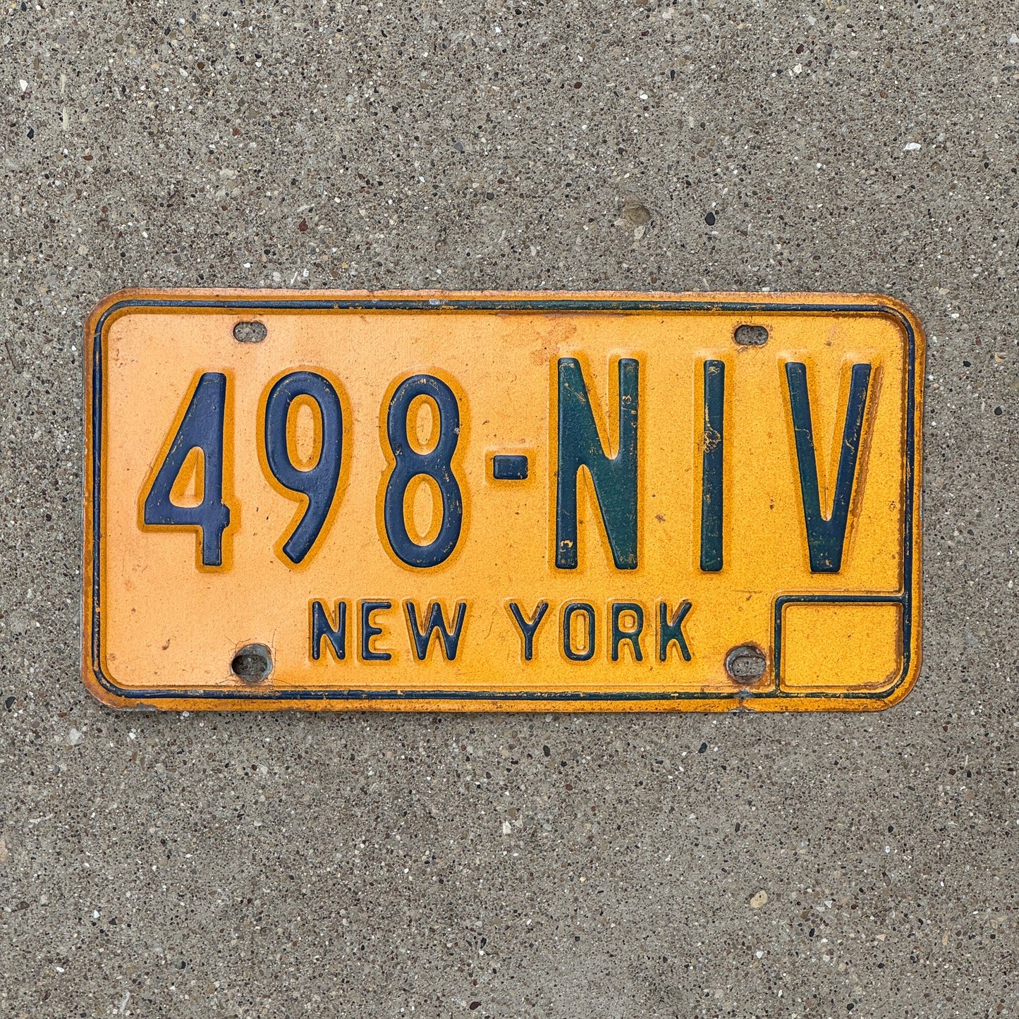 Photo of a 1973 New York License Plate Auto Tag Garage Decor Vintage 498 NIV