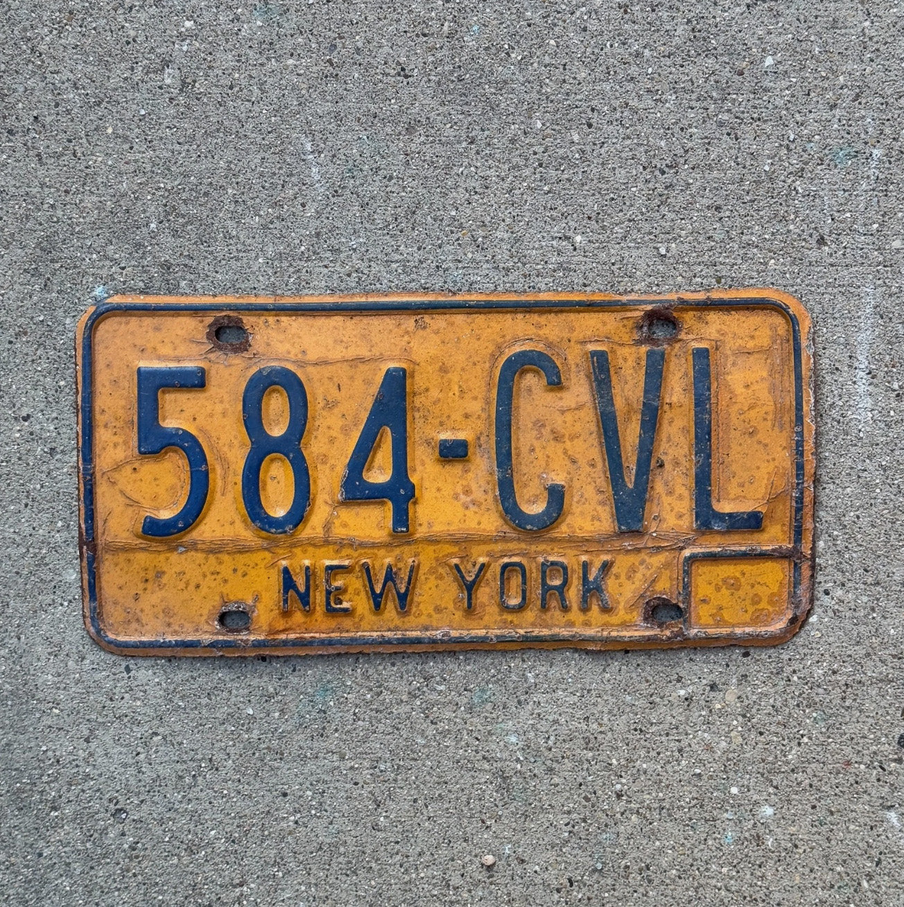 Photo of a 1973 New York License Plate Auto Tag Garage Decor Vintage 584 CVL