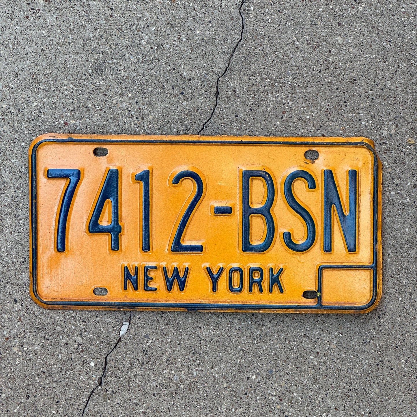 Photo of a 1973 New York License Plate Auto Tag Garage Decor Vintage 7412 BSN