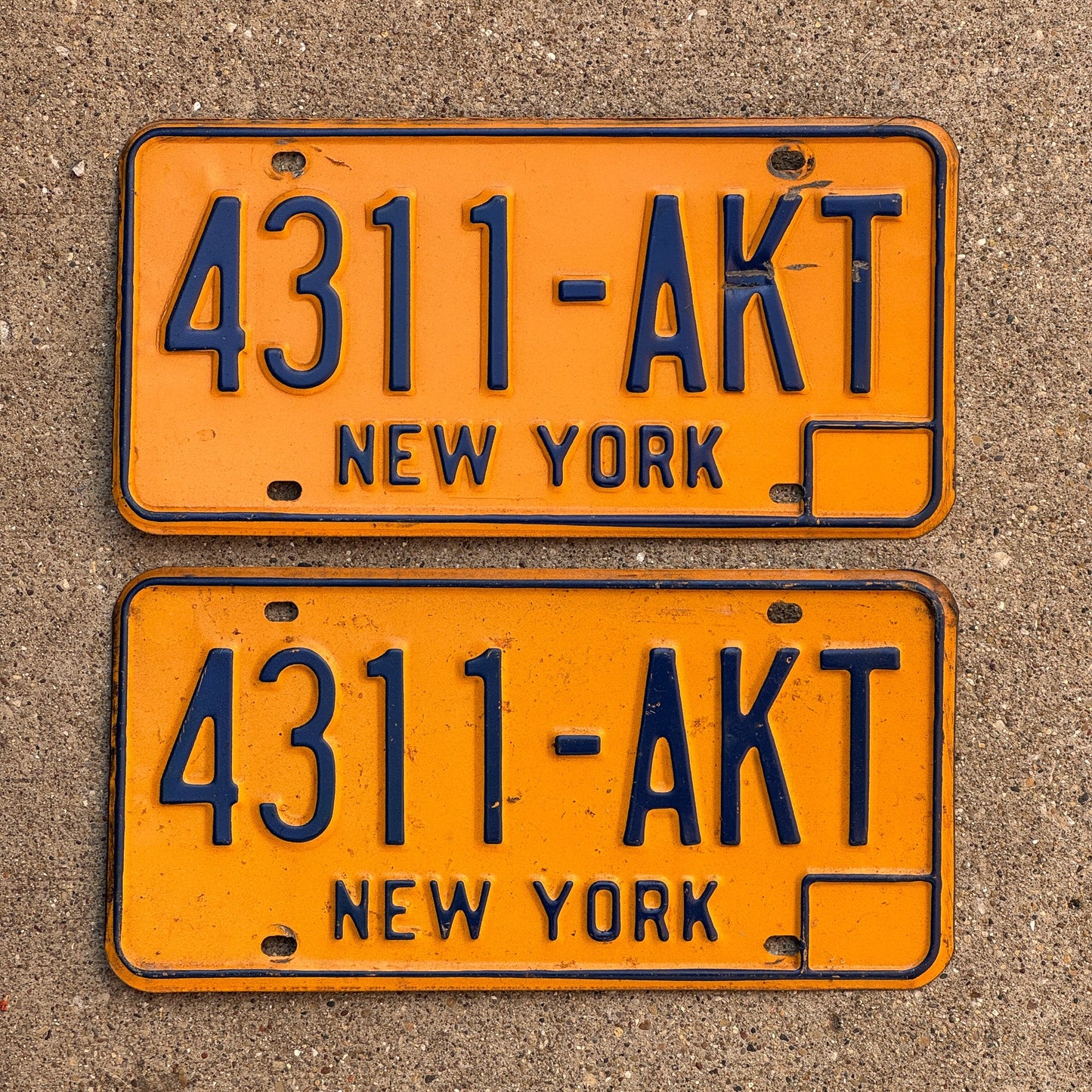 Photo of a 1973 New York License Plate Pair Auto Tag Garage Decor Vintage 4311 AKT
