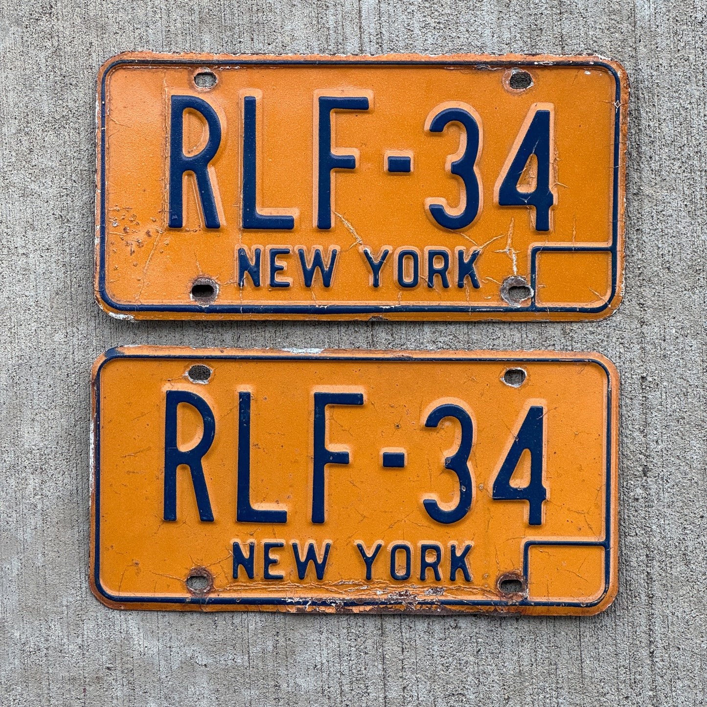 Photo of a 1973 New York License Plate Pair Auto Tag Garage Decor Vintage RLF 34