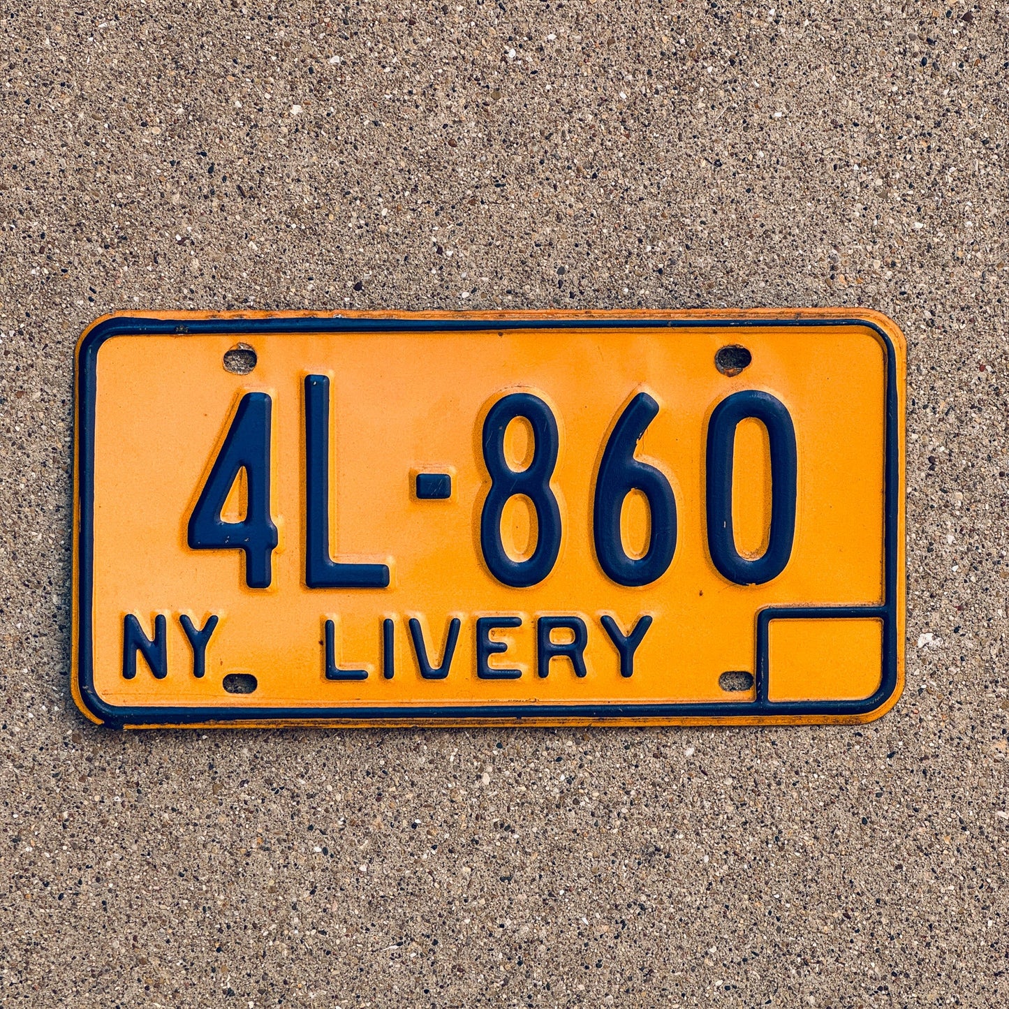 Photo of a 1973 New York LIVERY License Plate Auto Tag Garage Decor Vintage 4L 860