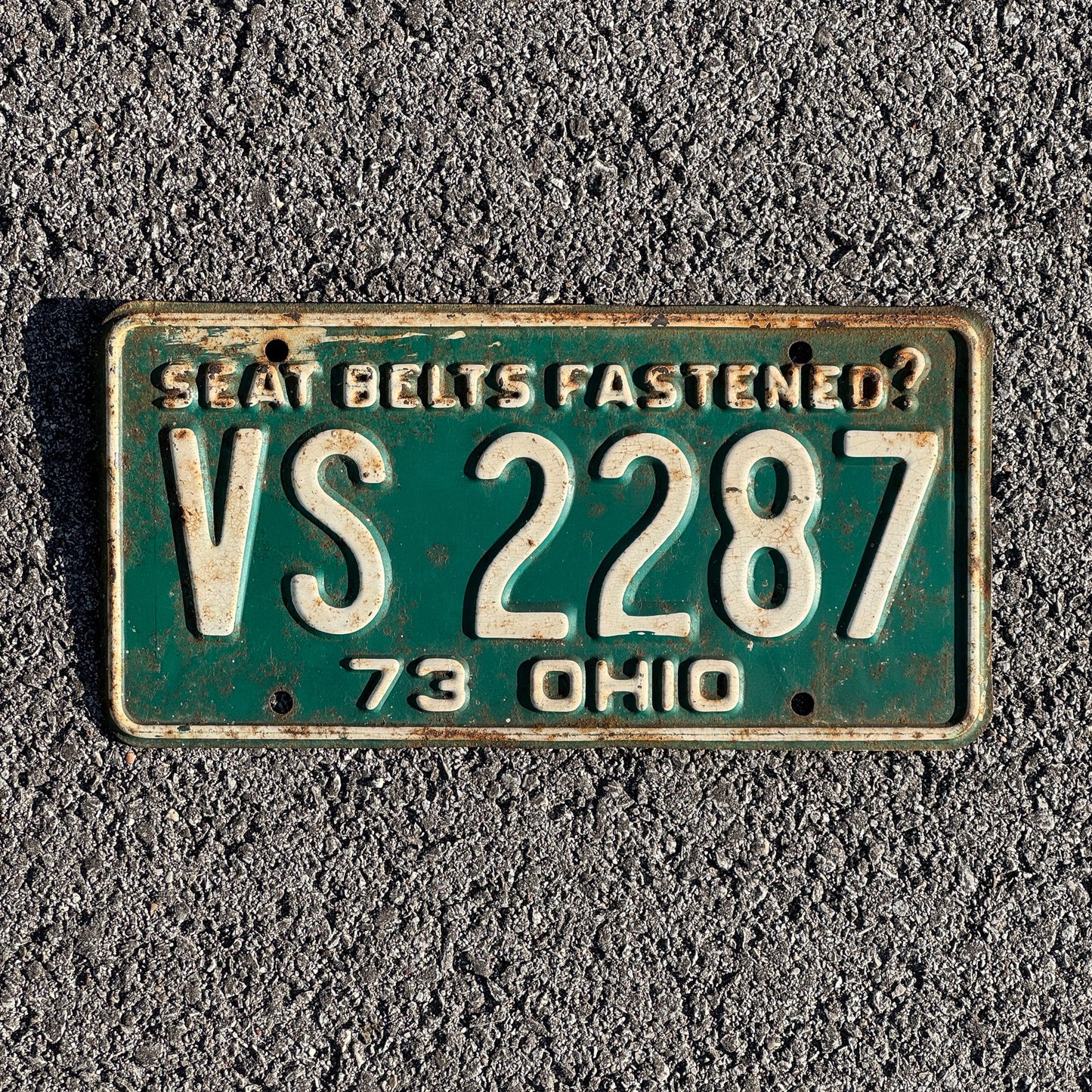 Photo of a 1973 Ohio License Plate Auto Tag Garage Decor Vintage VS 2287