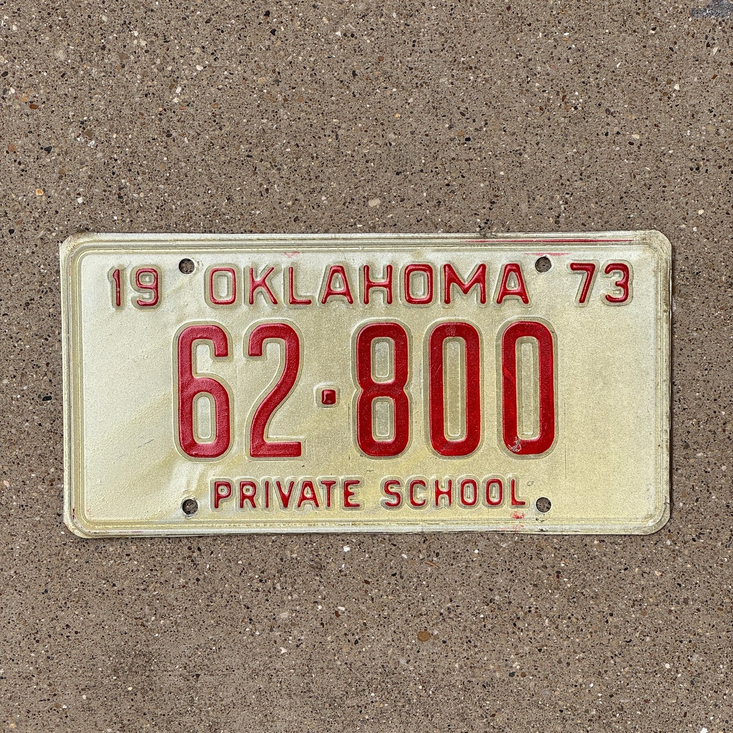 Photo of a 1973 Oklahoma Private School License Plate Auto Tag Garage Decor Vintage 62899