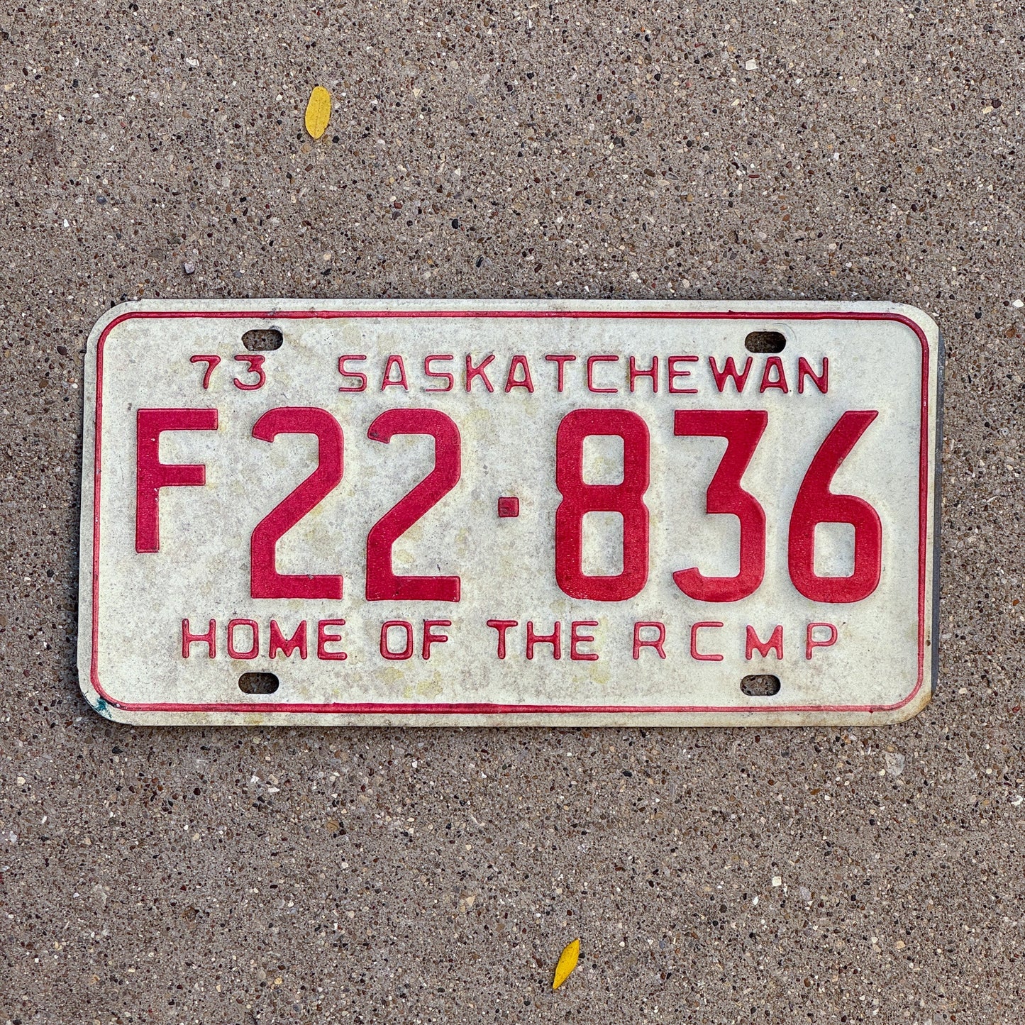 Photo of a 1973 Saskatchewan Farm Truck License Plate Auto Tag Garage Decor Vintage F 22 836
