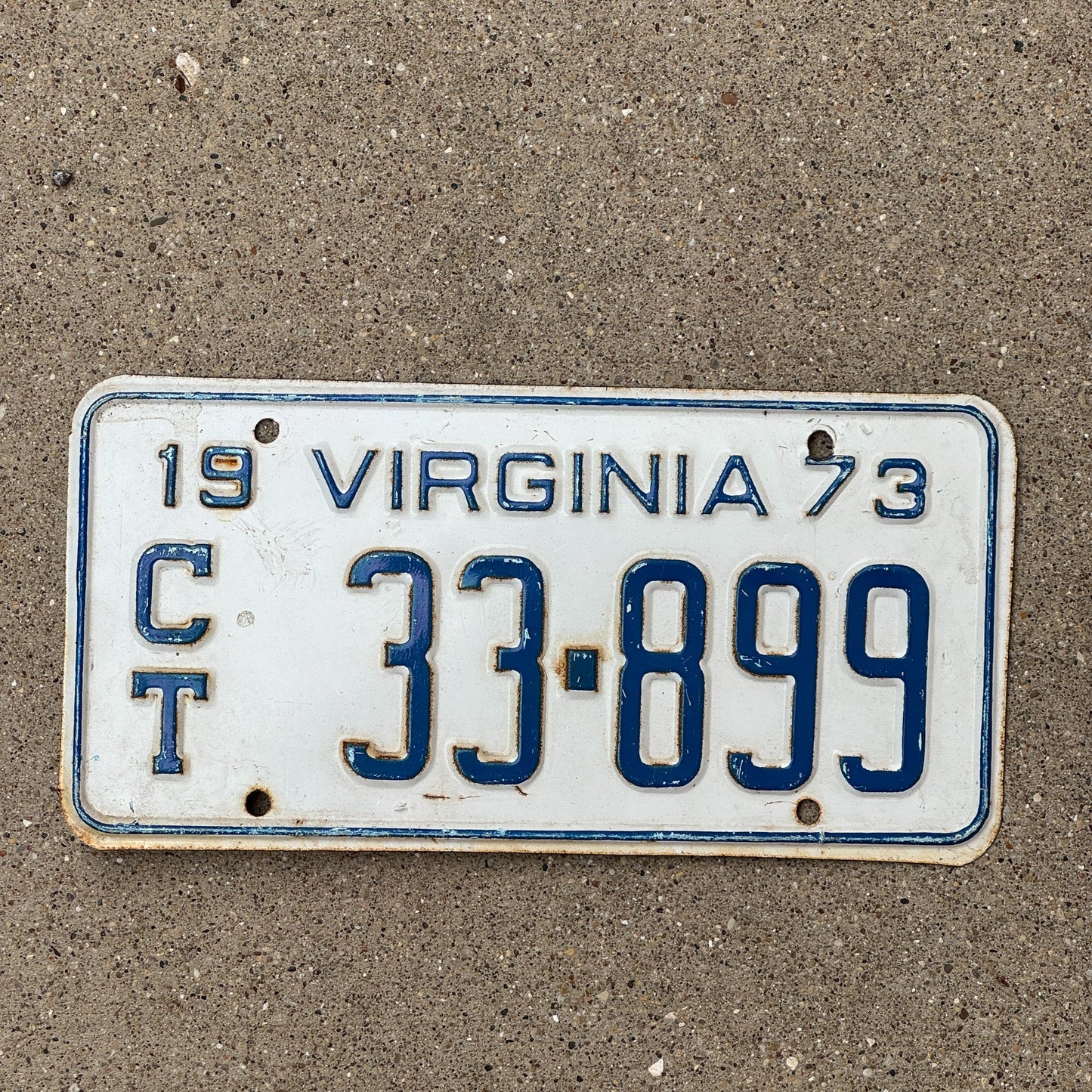 Photo of a 1973 Virginia Car Trailer License Plate Auto Tag Garage Decor Vintage 33 899
