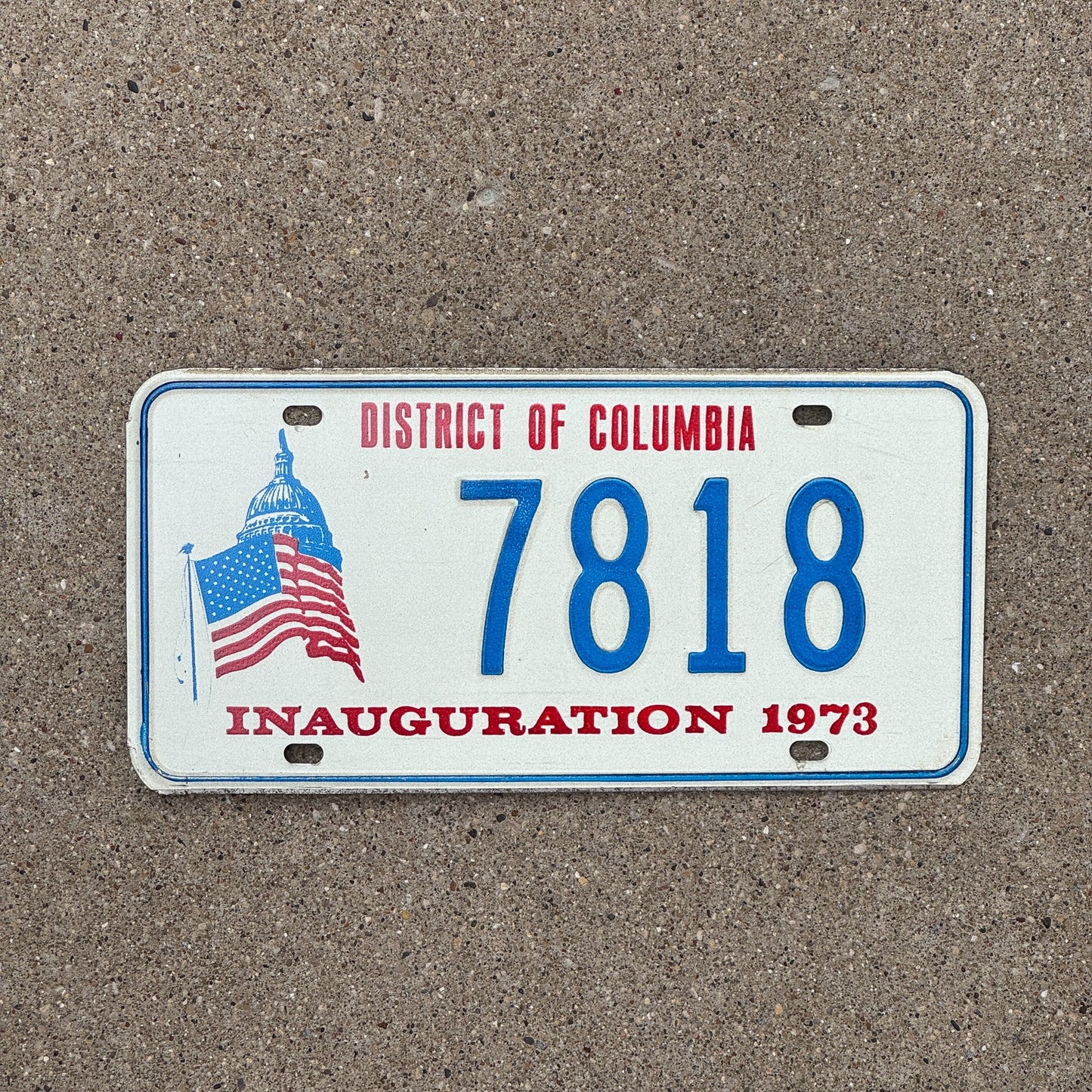 Photo of a 1973 Washington DC Inaugural License Plate Auto Tag Garage Decor Vintage Nixon Inauguration 7818