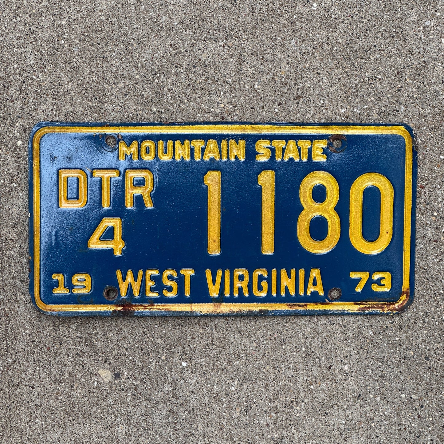Photo of a 1973 West Virginia TRAILER License Plate Auto Tag Garage Decor Vintage DTR 4 1180