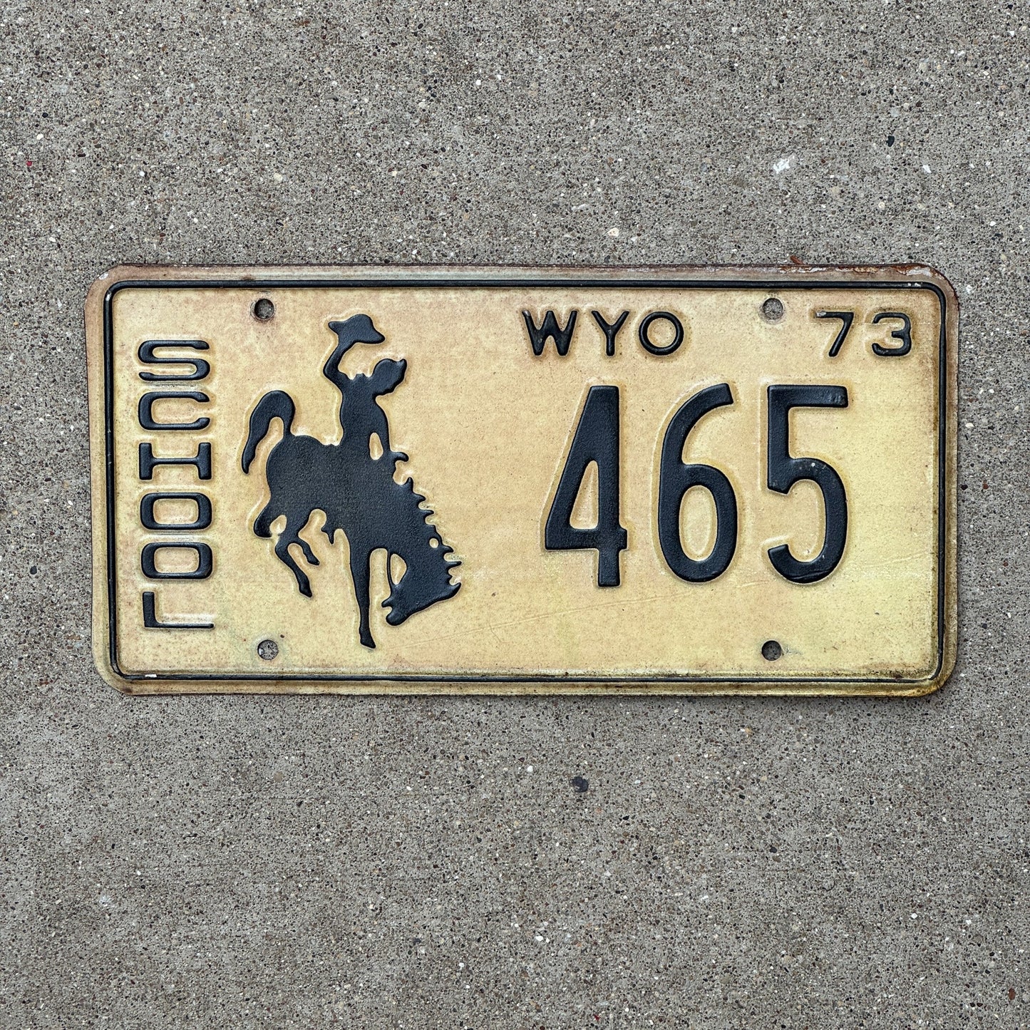 Photo of a 1973 Wyoming School License Plate Auto Tag Garage Decor Vintage 465