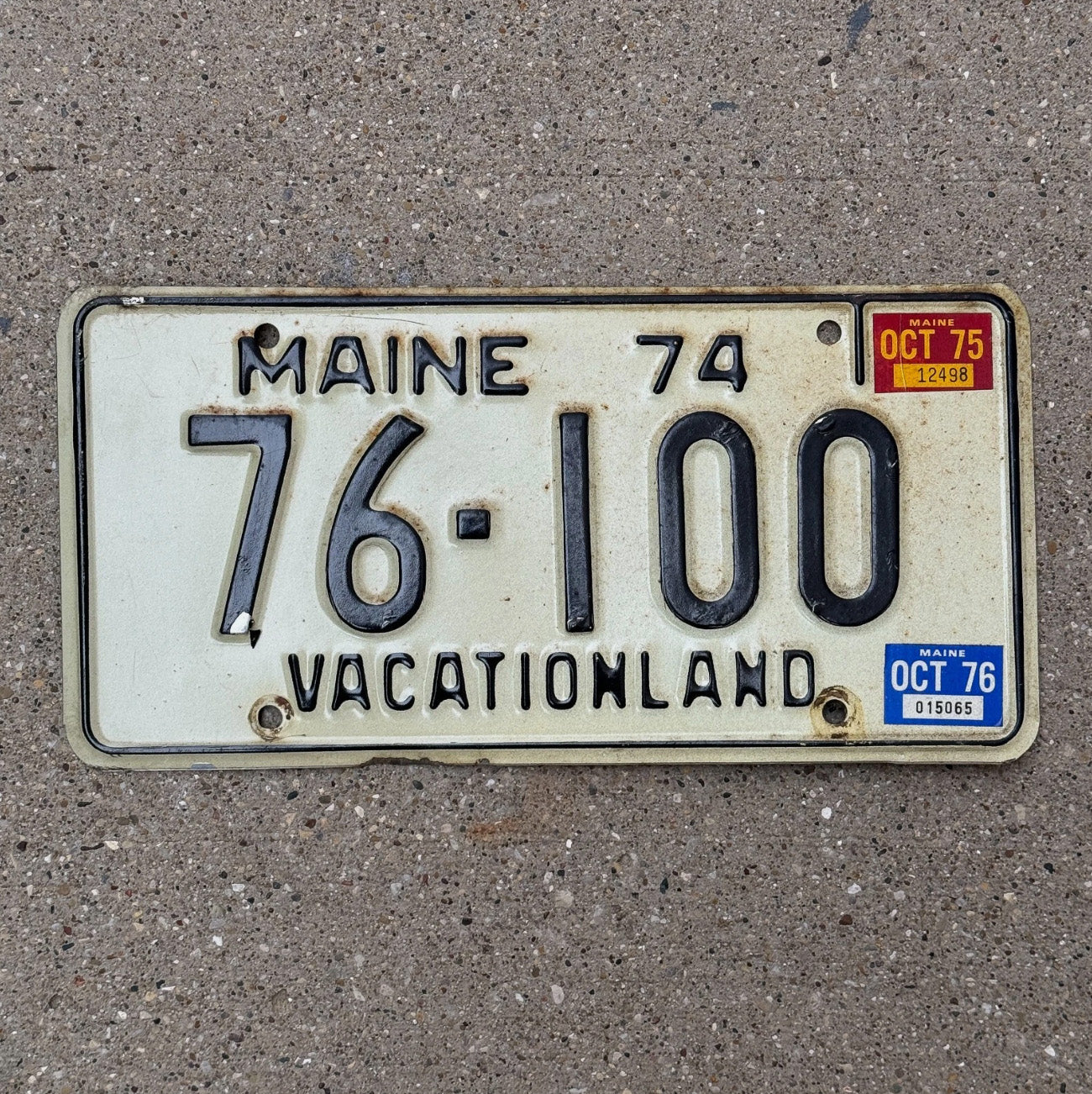 Photo of a 1974 1975 Maine License Plate Auto Tag Garage Decor Vintage Vacationland 76 100