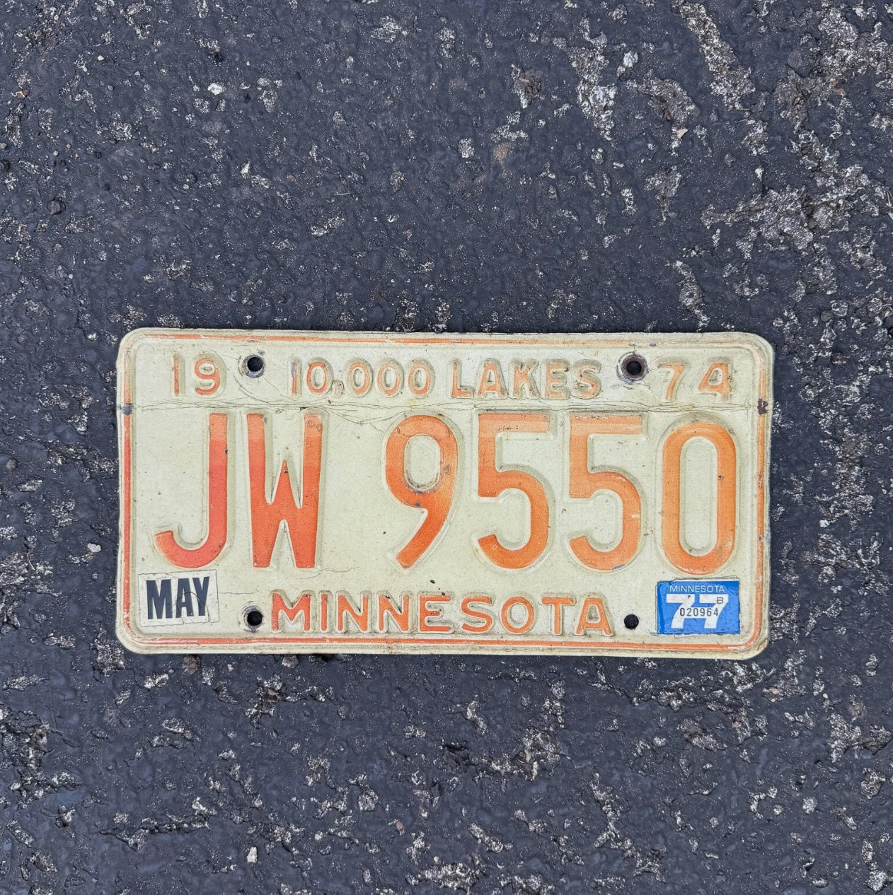Photo of a 1974 1977 Minnesota License Plate Auto Tag Garage Decor Vintage JW 9550