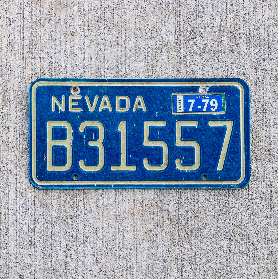 Photo of a 1974 1979 Nevada License Plate Auto Tag Garage Decor Vintage B 31557 with original patina