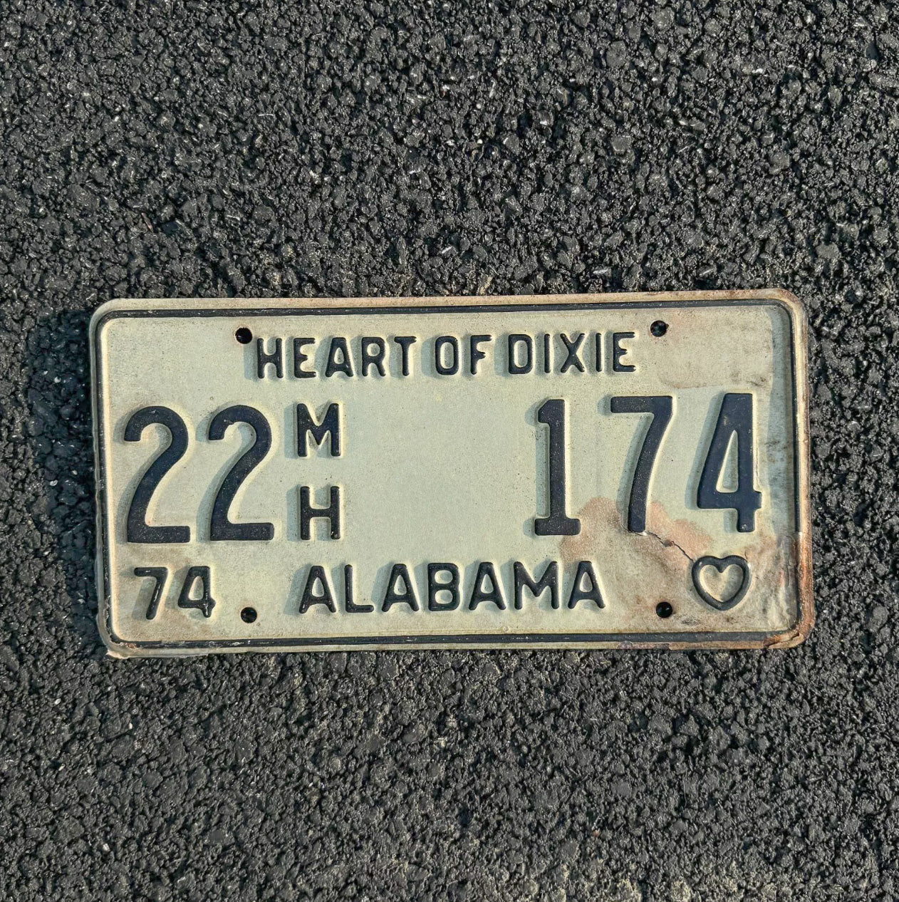 Photo of a 1974 Alabama Mobile Home License Plate Auto Tag Garage Decor Vintage Heart of Dixie 22 174