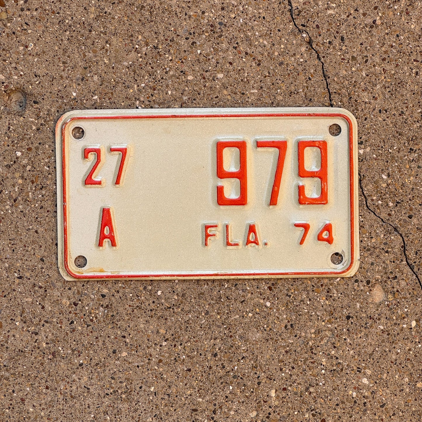 Photo of a 1974 Florida Motorcycle License Plate Auto Tag Garage Decor Vintage 27 A 979