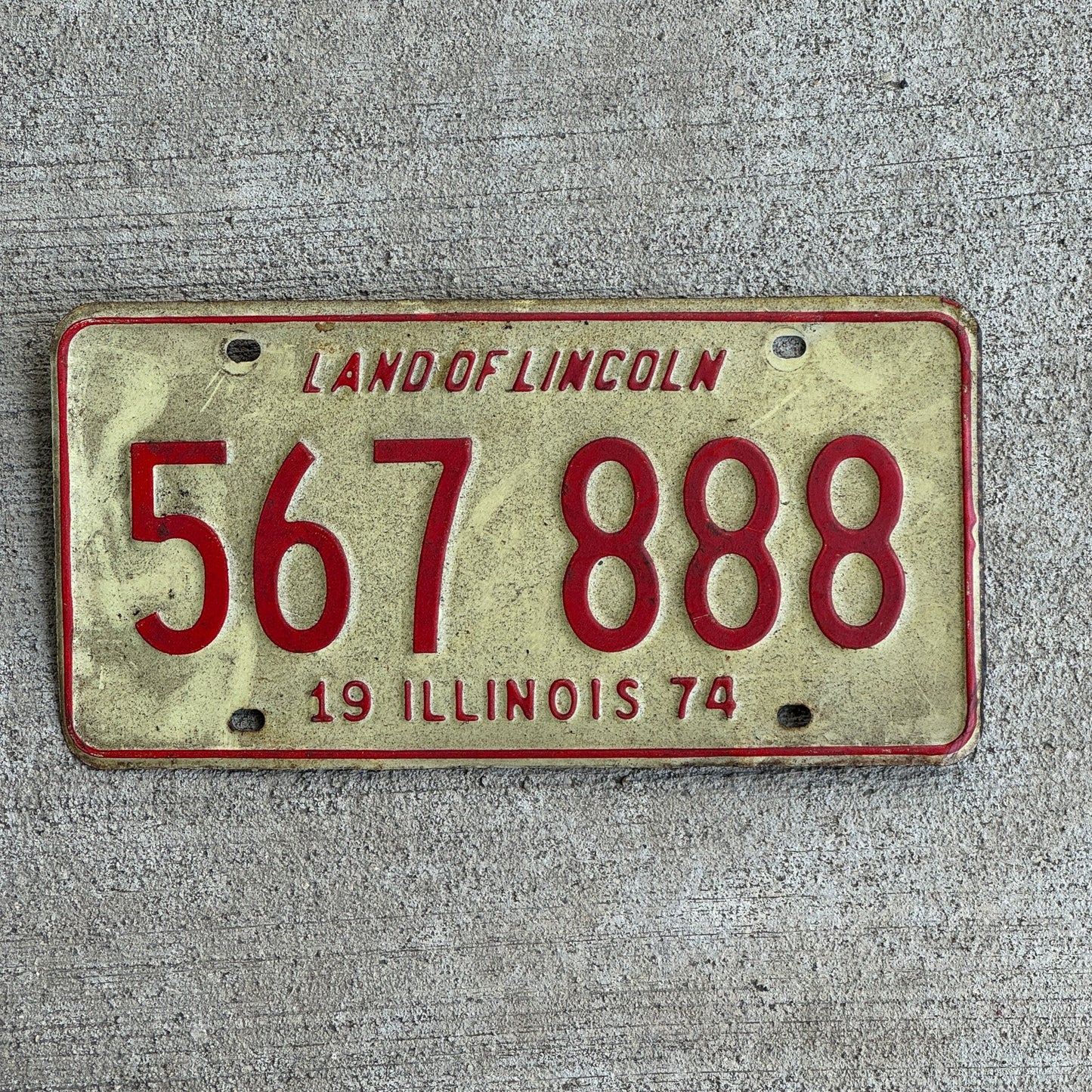 Photo of a 1974 Illinois License Plate Auto Tag 2 Garage Decor Repeat Repeating 888 567 888