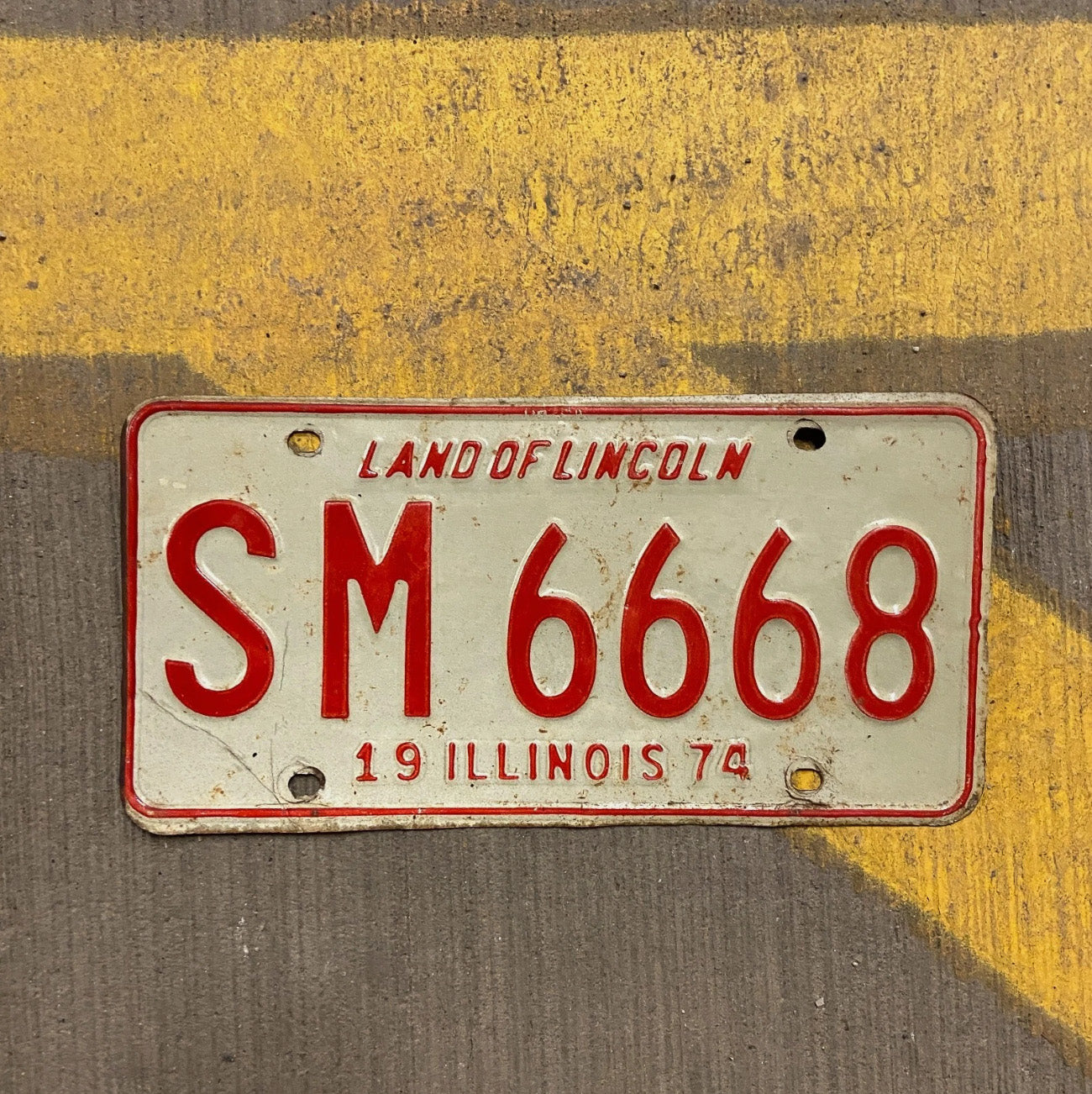 Photo of a 1974 Illinois License Plate Auto Tag Garage Decor Vintage Devil Evil 666 Repeat SM 6668