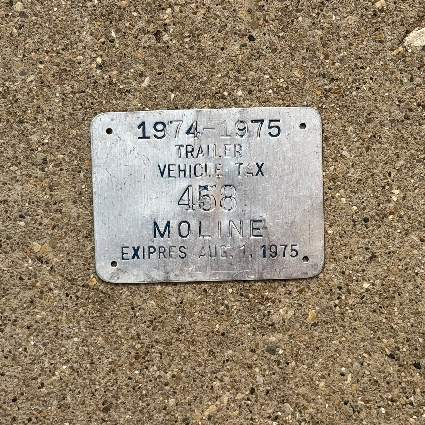 Photo of a 1974 Illinois Motorcycle Tax Tag Auto Tag Garage Decor Vintage Moline 458