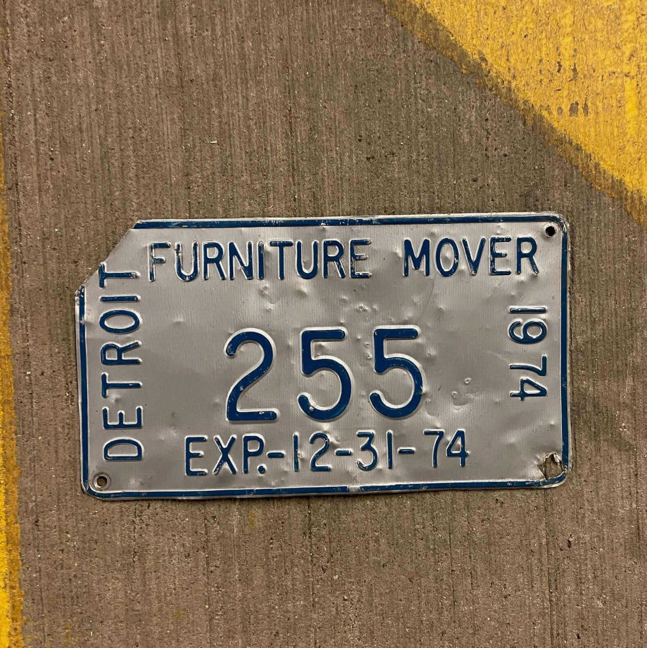 Photo of a 1974 Michigan Furniture Mover License Plate Auto Tag Garage Decor Vintage Detroit Garage Auto Garage 255