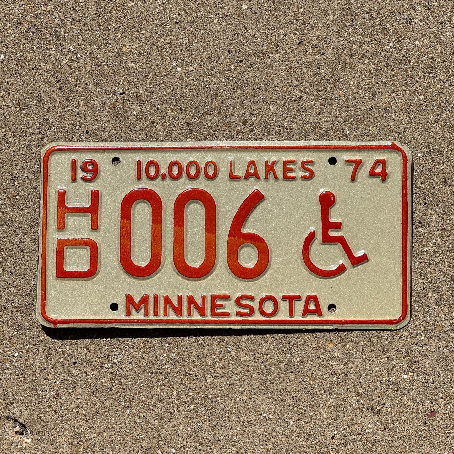 Photo of a 1974 Minnesota Handicapped License Plate Auto Tag 2 Garage Decor Low Number Single Digit HD 006