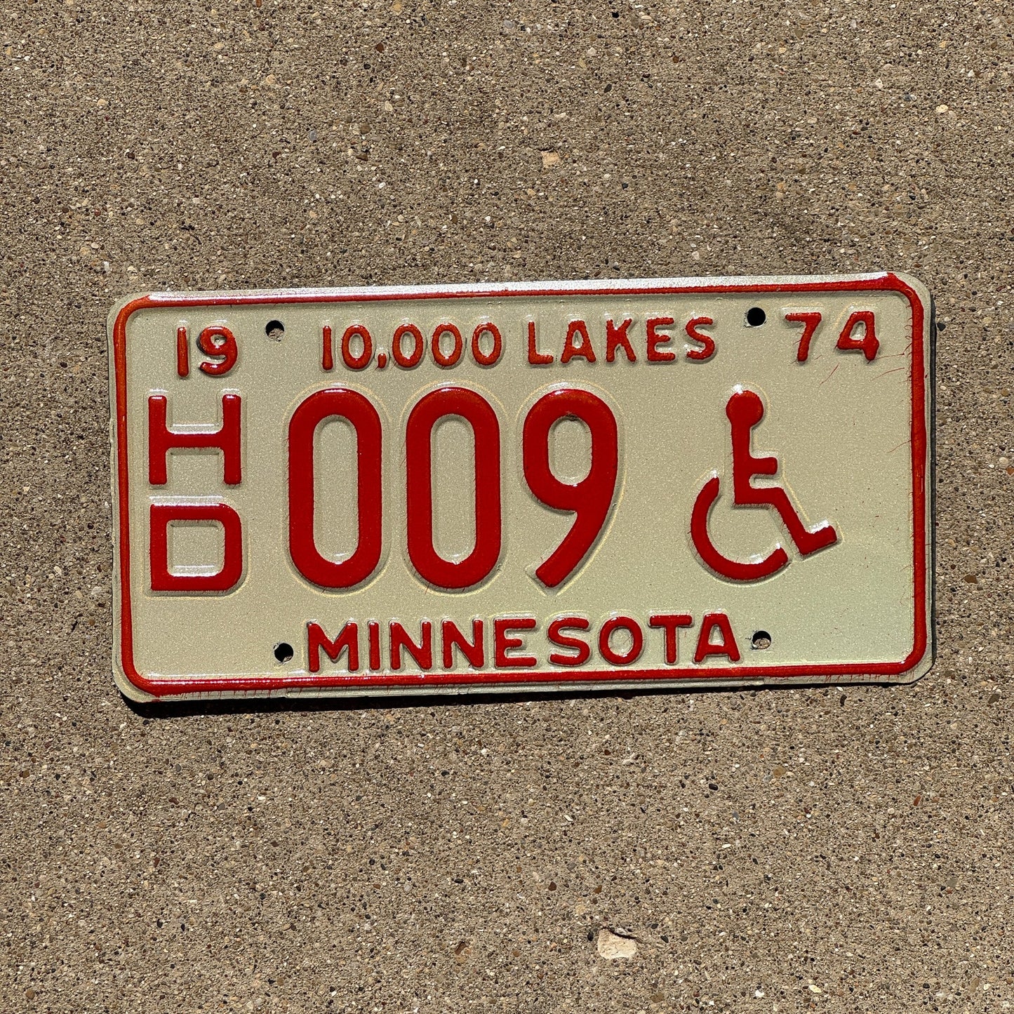 Photo of a 1974 Minnesota Handicapped License Plate Auto Tag 2 Garage Decor Low Number Single Digit HD 009