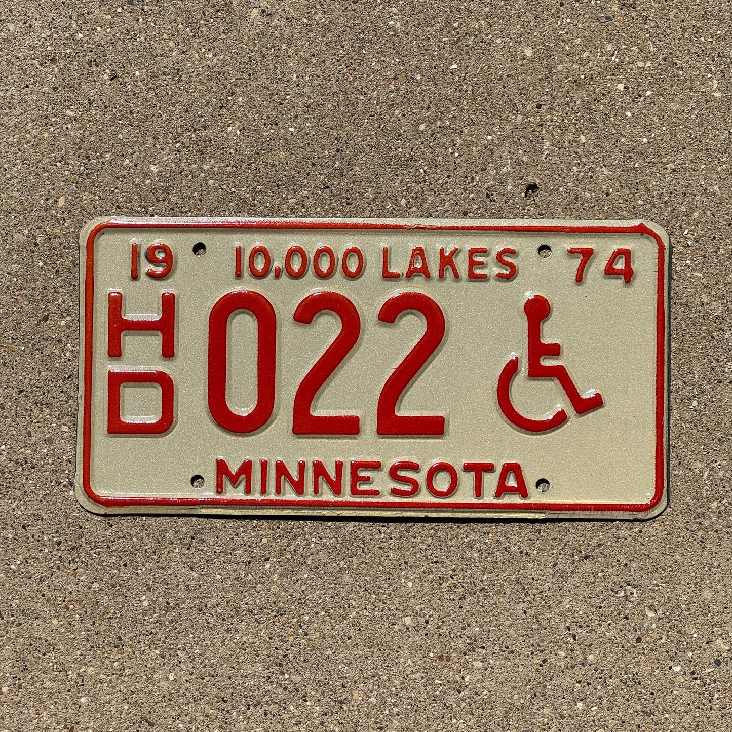 Photo of a 1974 Minnesota Handicapped License Plate Auto Tag 2 Garage Decor Low Number Two Digit HD 022