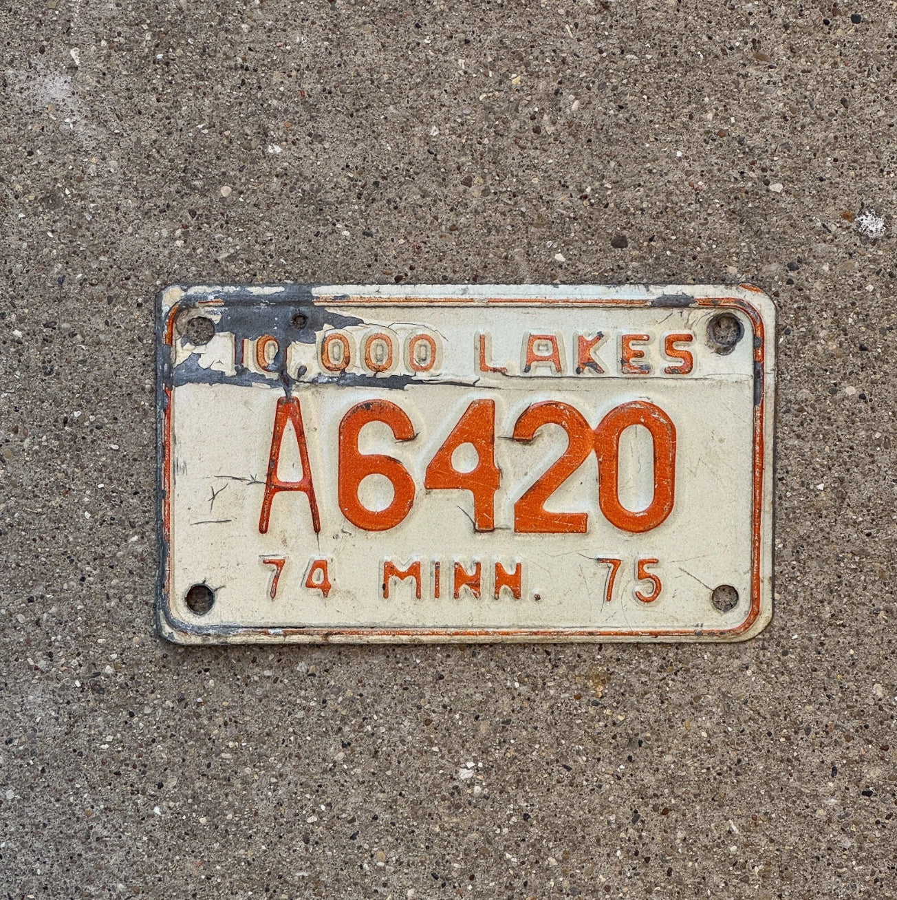 Photo of a 1974 Minnesota Motorcycle License Plate Auto Tag Garage 420 Weed A 6420
