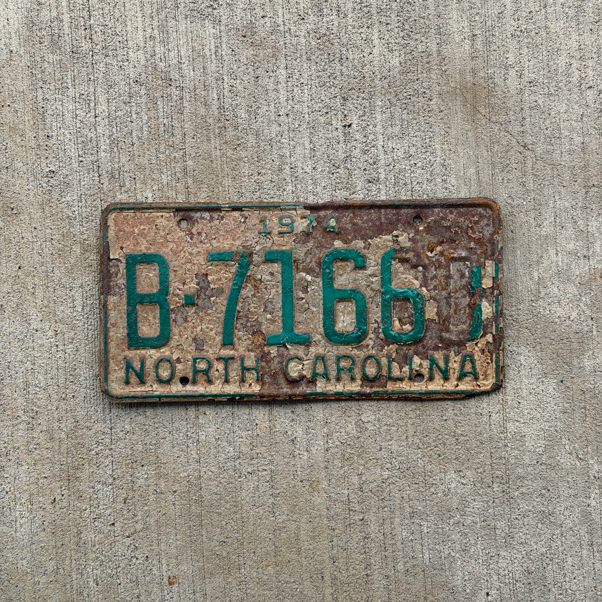 Photo of a 1974 North Carolina Trailer License Plate Auto Tag Garage Decor Vintage B 71660 with original patina
