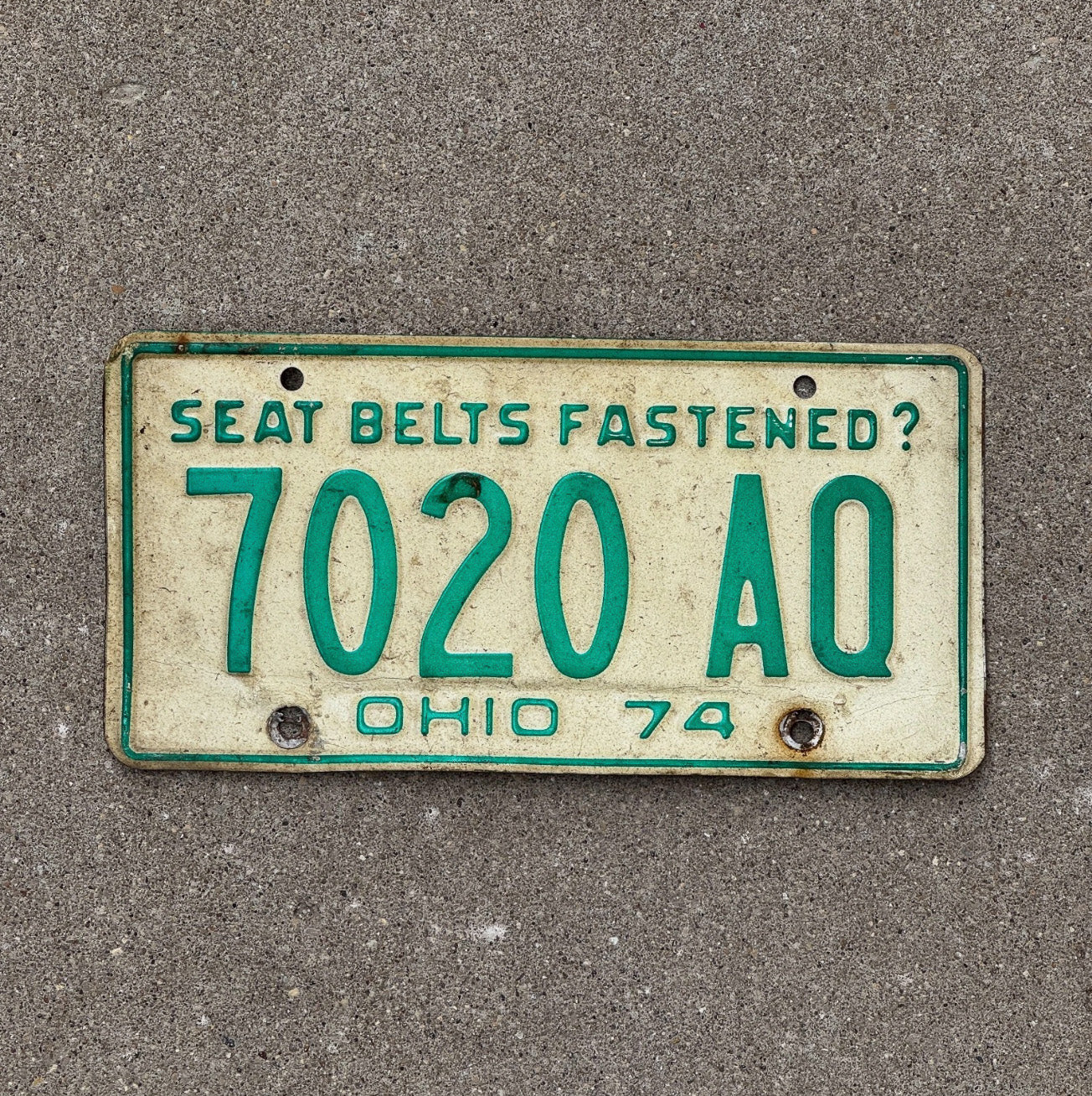Photo of a 1974 Ohio License Plate Auto Tag Garage Decor Vintage 7020 AQ