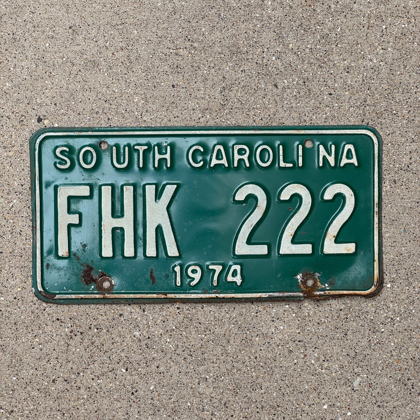 Photo of a 1974 South Carolina License Plate Auto Tag 2 Garage Decor Repeat Repeating FHK 222